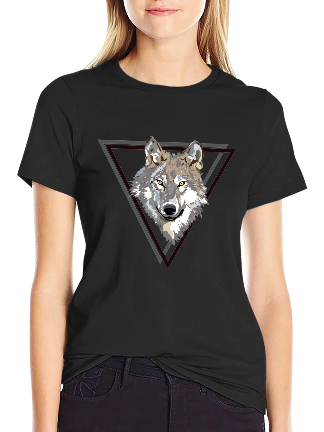 Black Wolf Triangle Graphic Print Tee - Black view 2