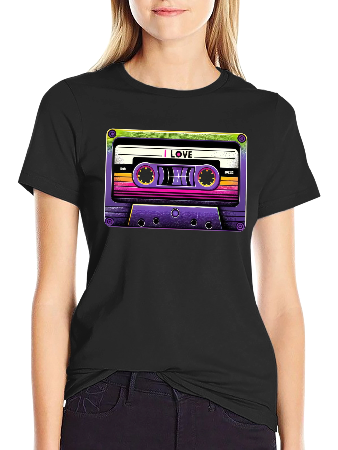Black Retro Cassette Tape Graphic T-Shirt view 2