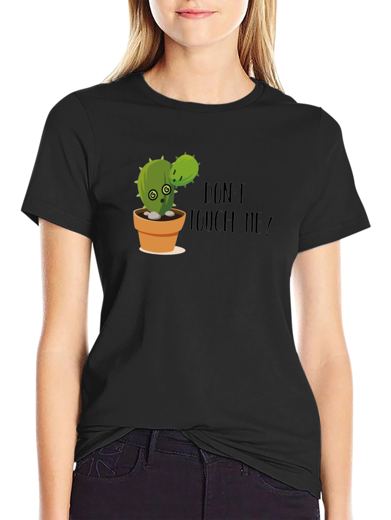 Black Funny Cactus Graphic Tee - Don't Touch Me! view 2