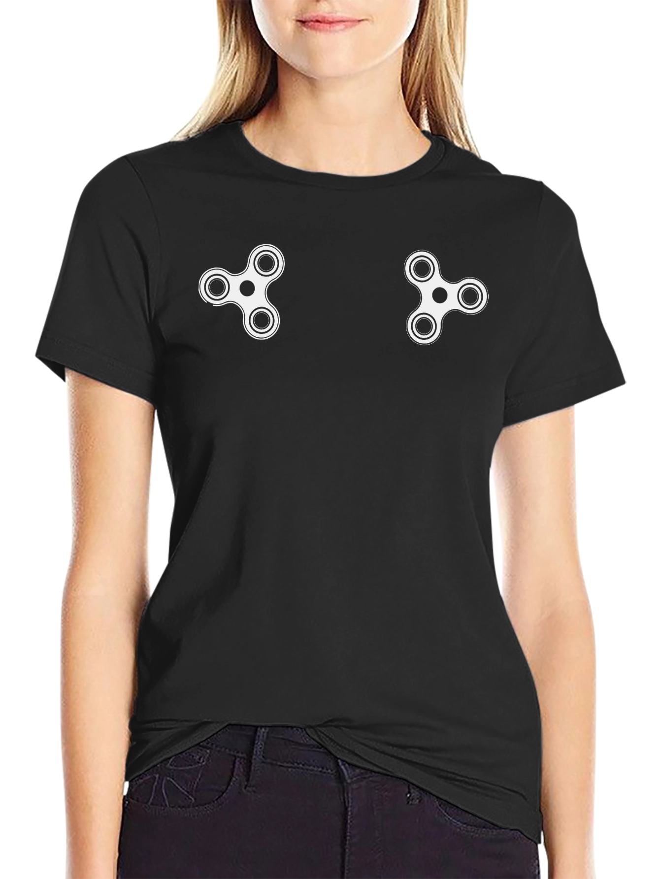 Black Fidget Spinner Graphic Tee - Novelty Design view 2