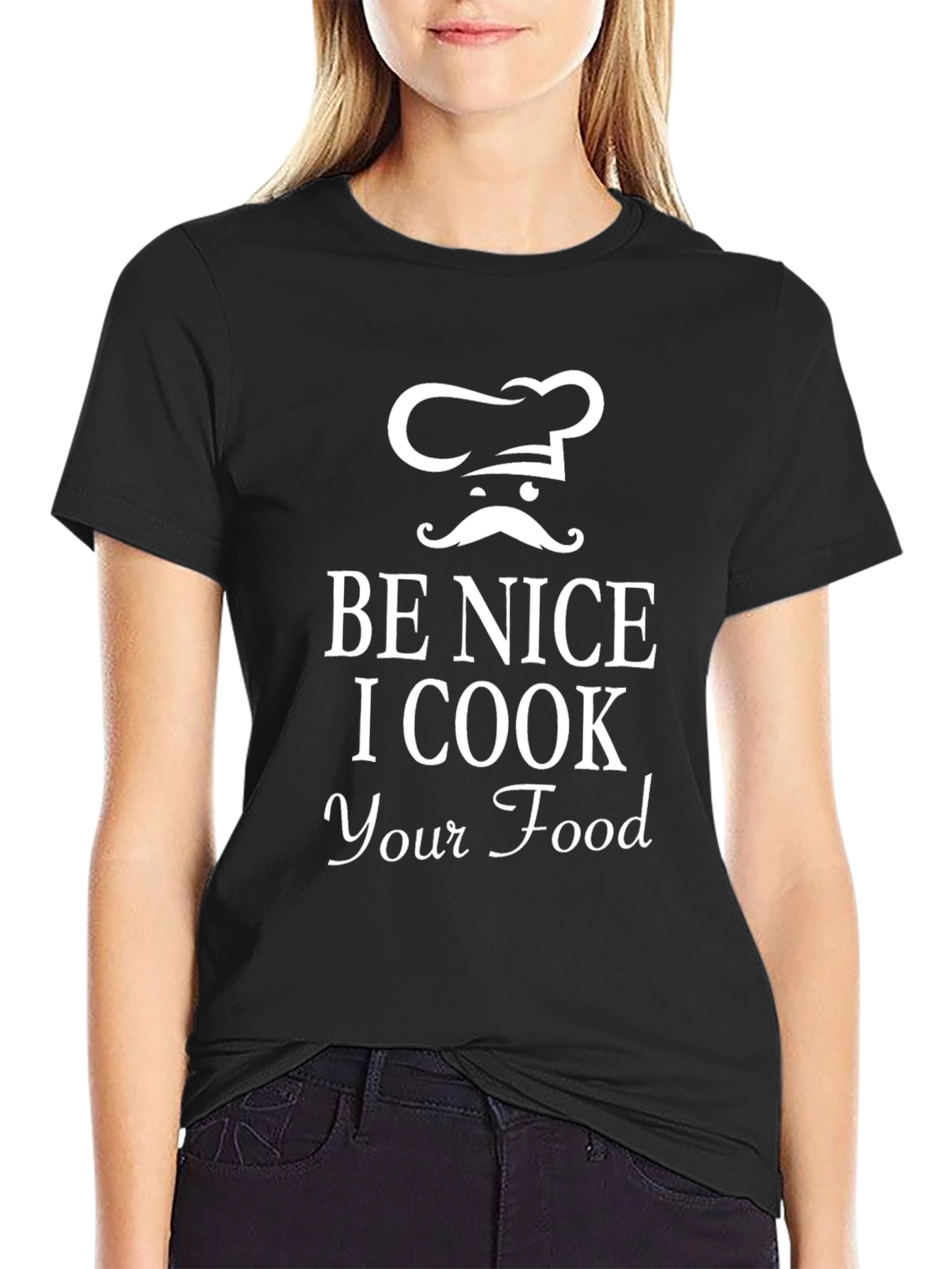 Black Funny Chef T-Shirt - Be Nice I Cook Your Food view 2
