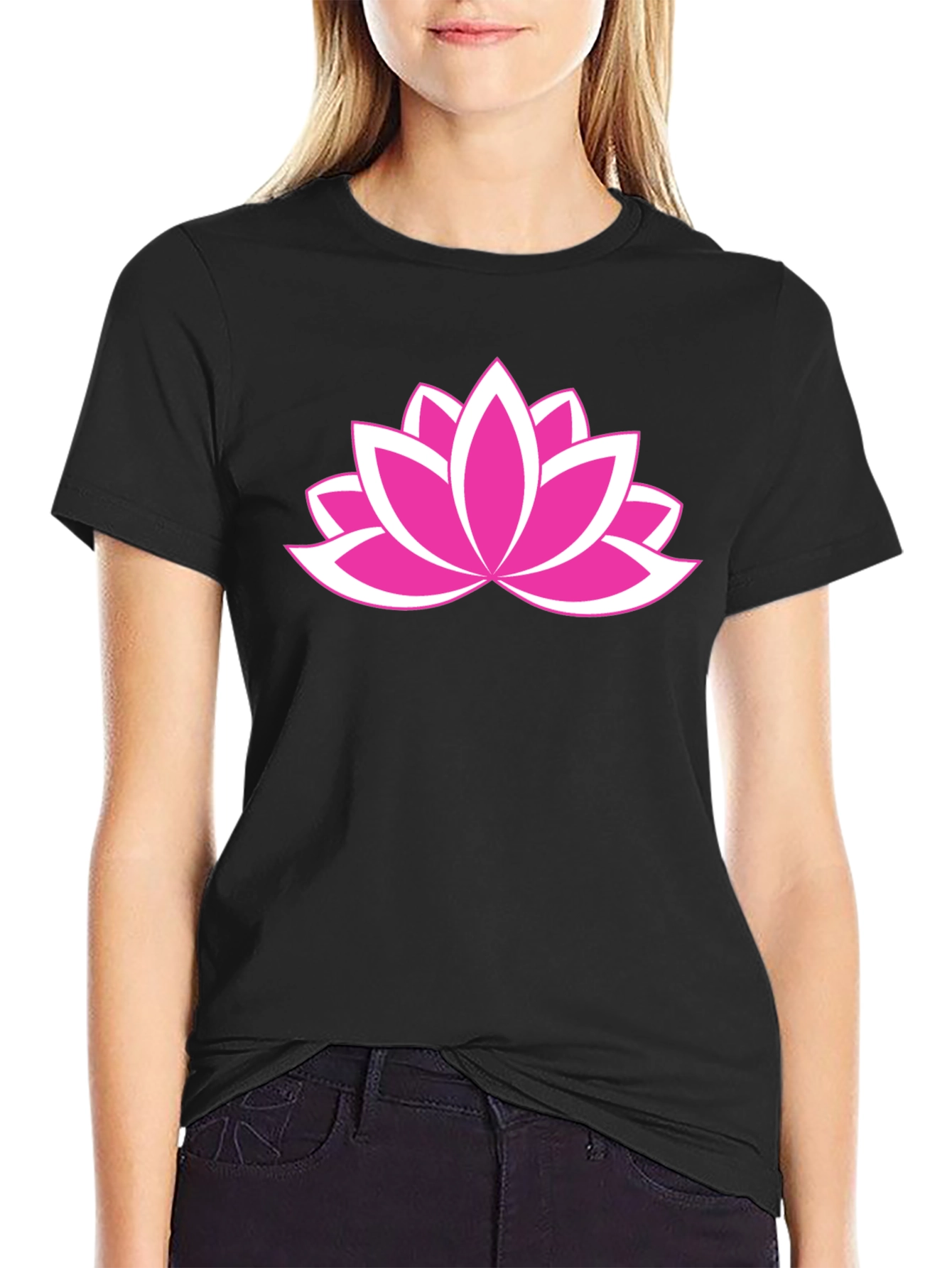 Black Lotus Flower Graphic Tee - Black Cotton Comfort view 2