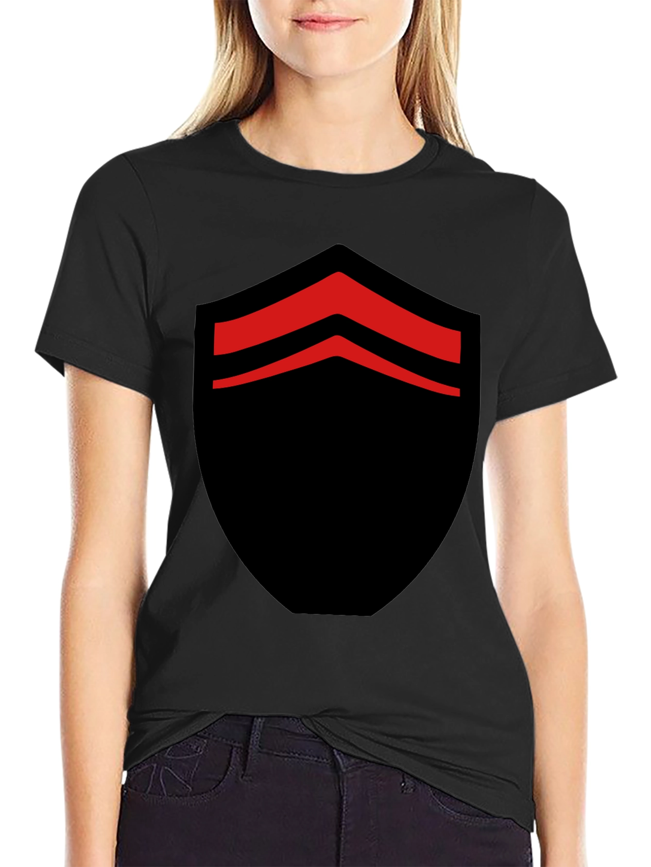 Black Bold Black T-Shirt with Red Chevron Design view 2