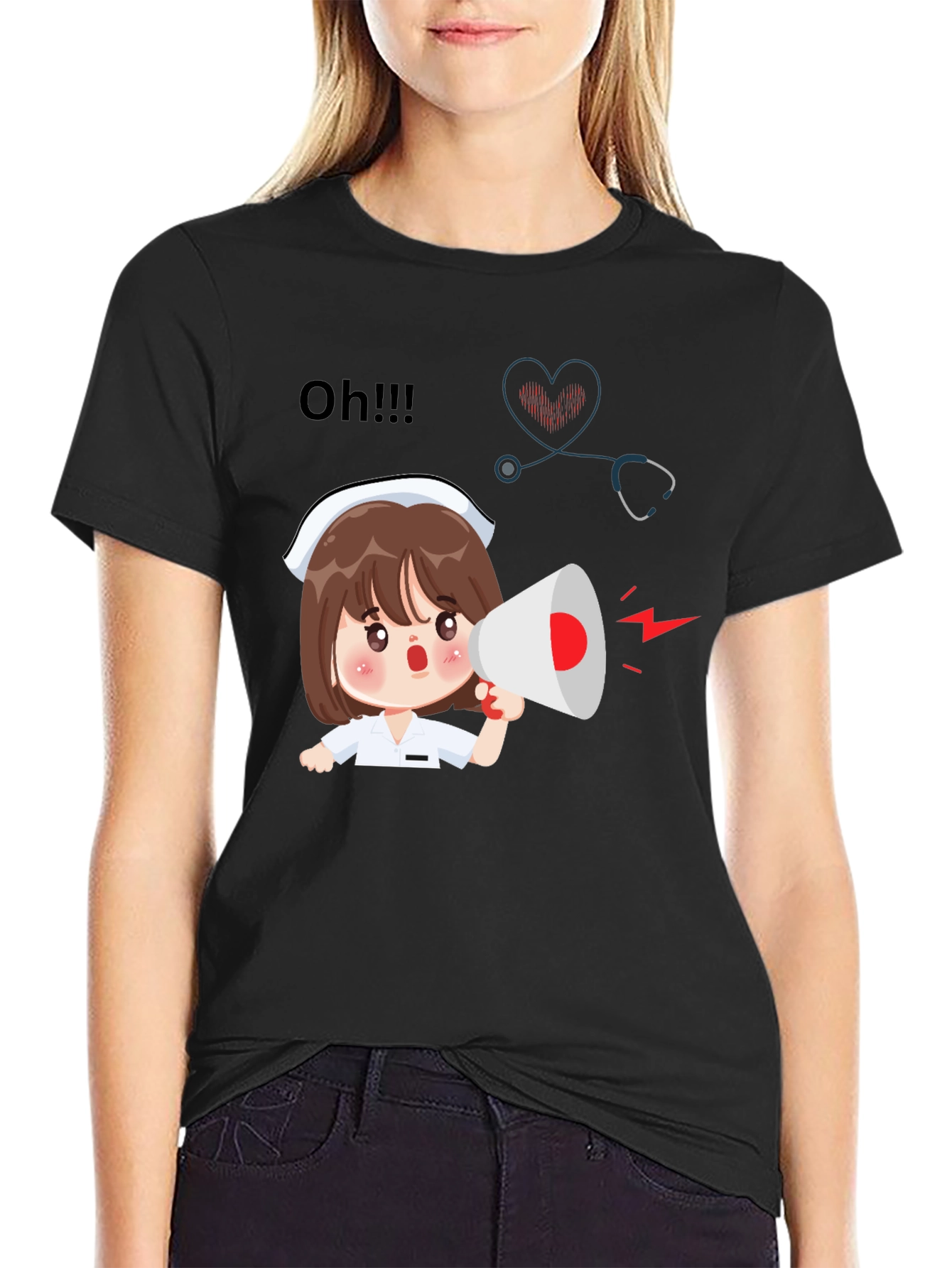 Black Nurse Cartoon Graphic Tee view 2