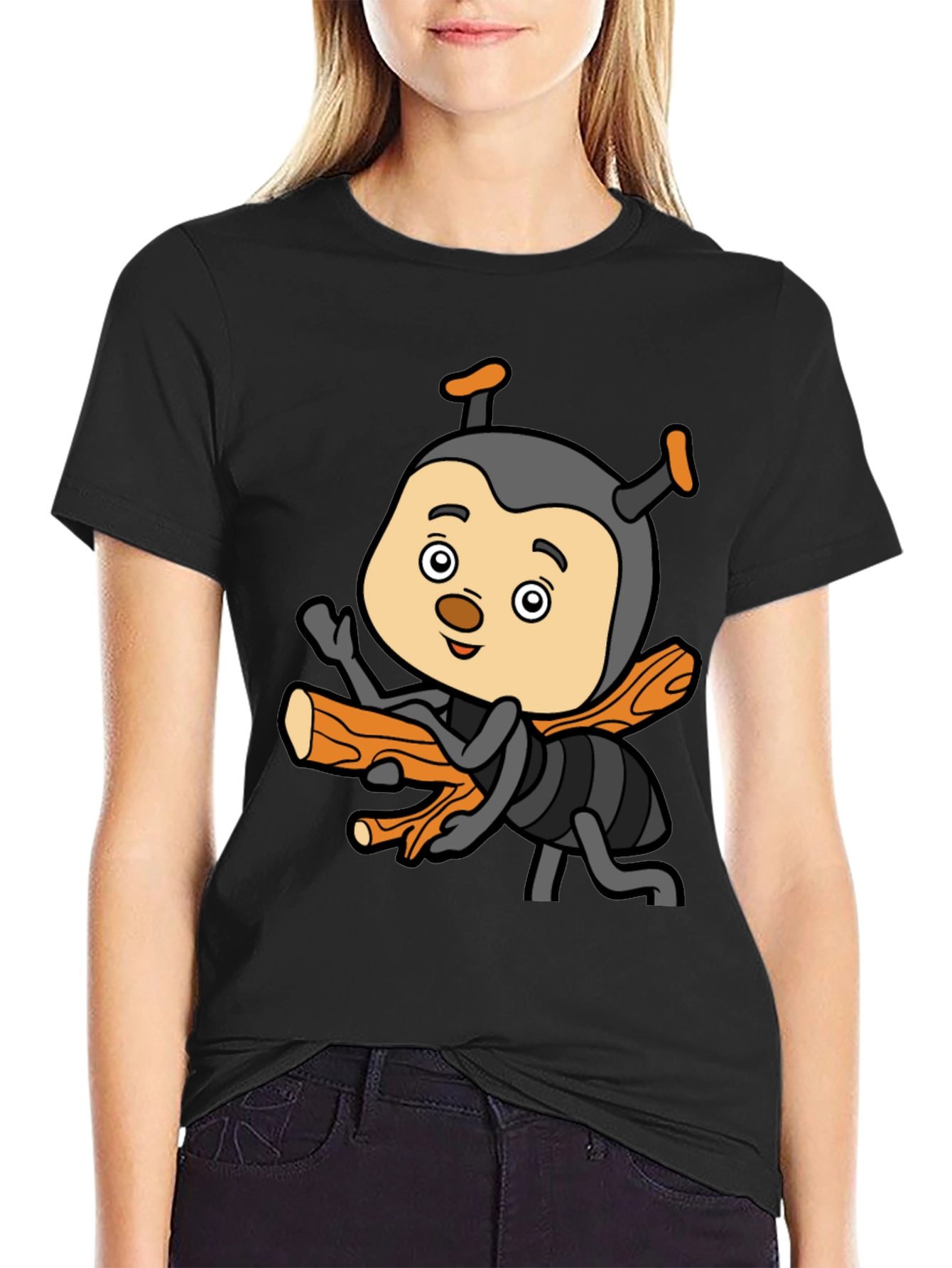 Black Cartoon Bee T-Shirt - Fun & Unique Design view 2