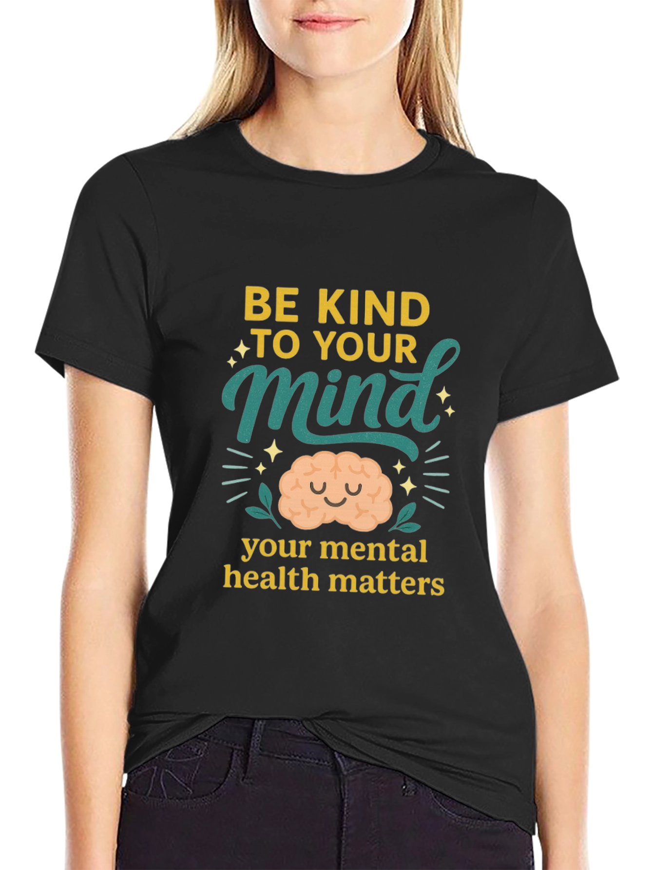 Black Be Kind to Your Mind T-Shirt Mental Health Matters Black view 2