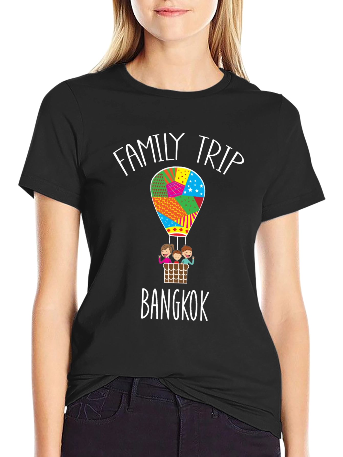 Black Family Trip Bangkok T-Shirt - Hot Air Balloon Design view 2