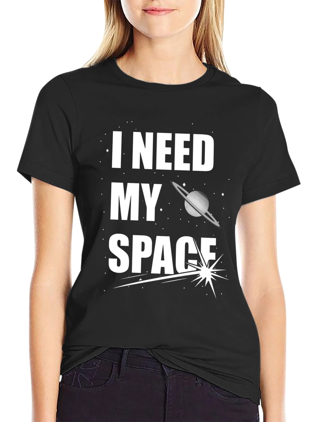 Black I Need My Space Graphic T-Shirt - Black Cotton view 2