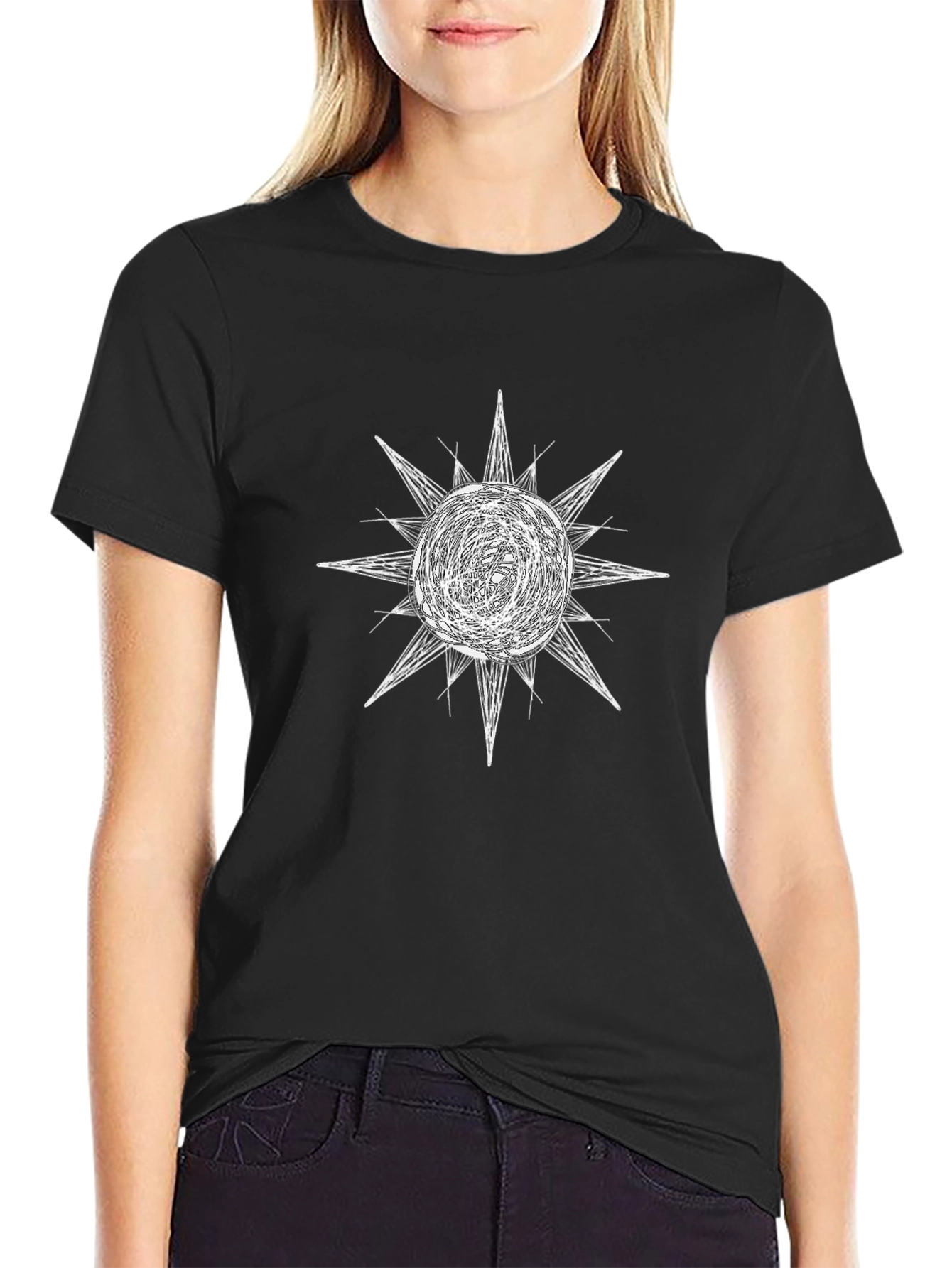 Black Abstract Sun Graphic Black T-Shirt view 2