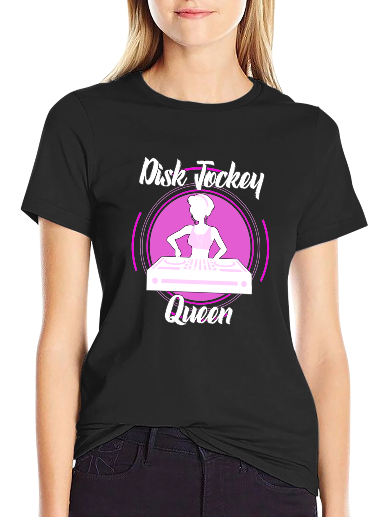 Black Disk Jockey Queen Black T-Shirt view 2