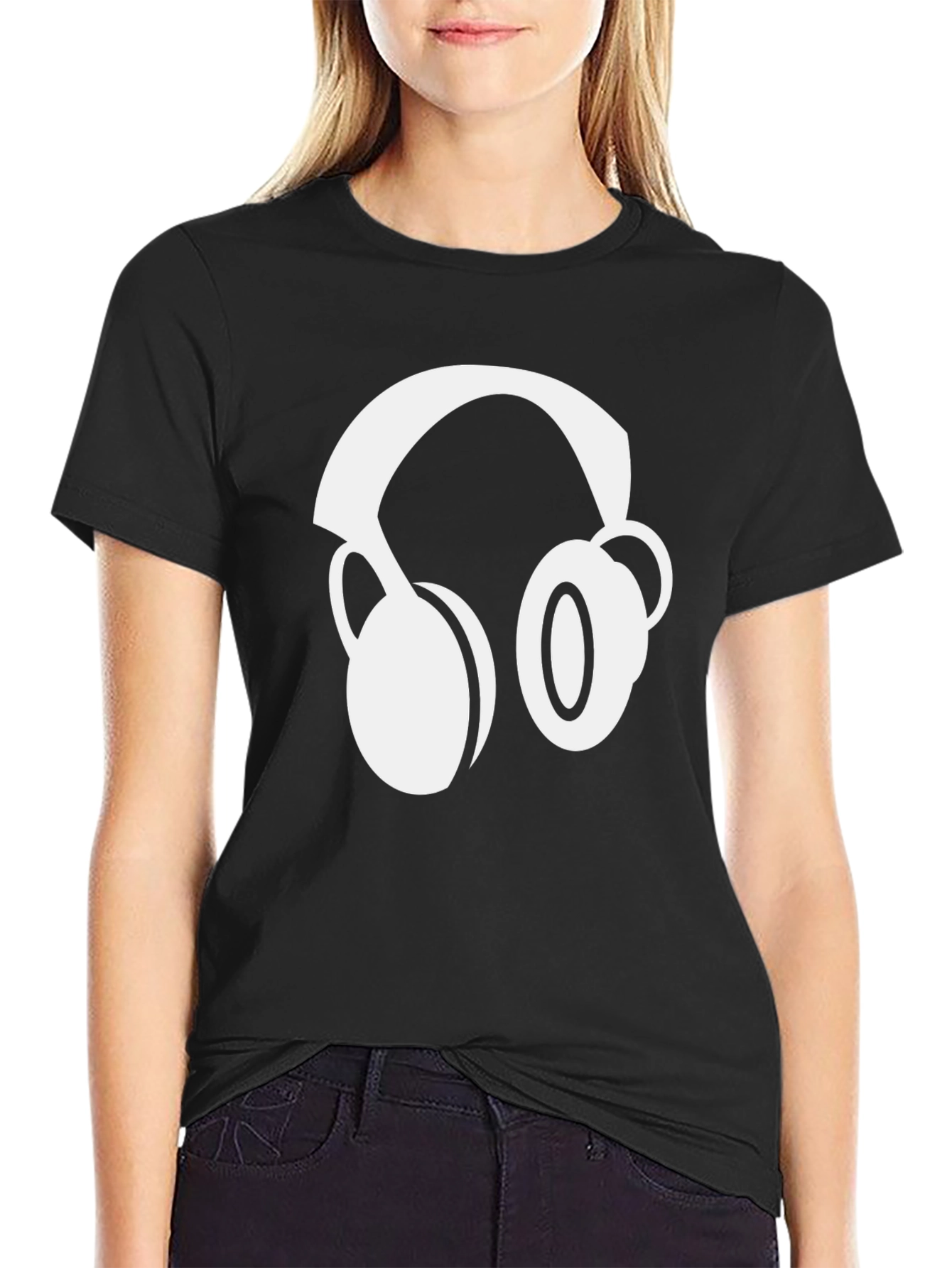 Black Black T-Shirt with Headphone Graphic view 2