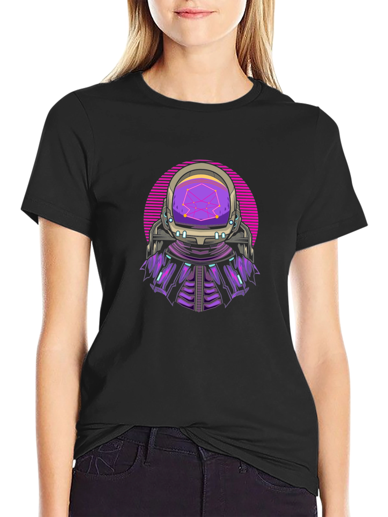 Black Retro Astronaut T-Shirt - Galactic Style view 2