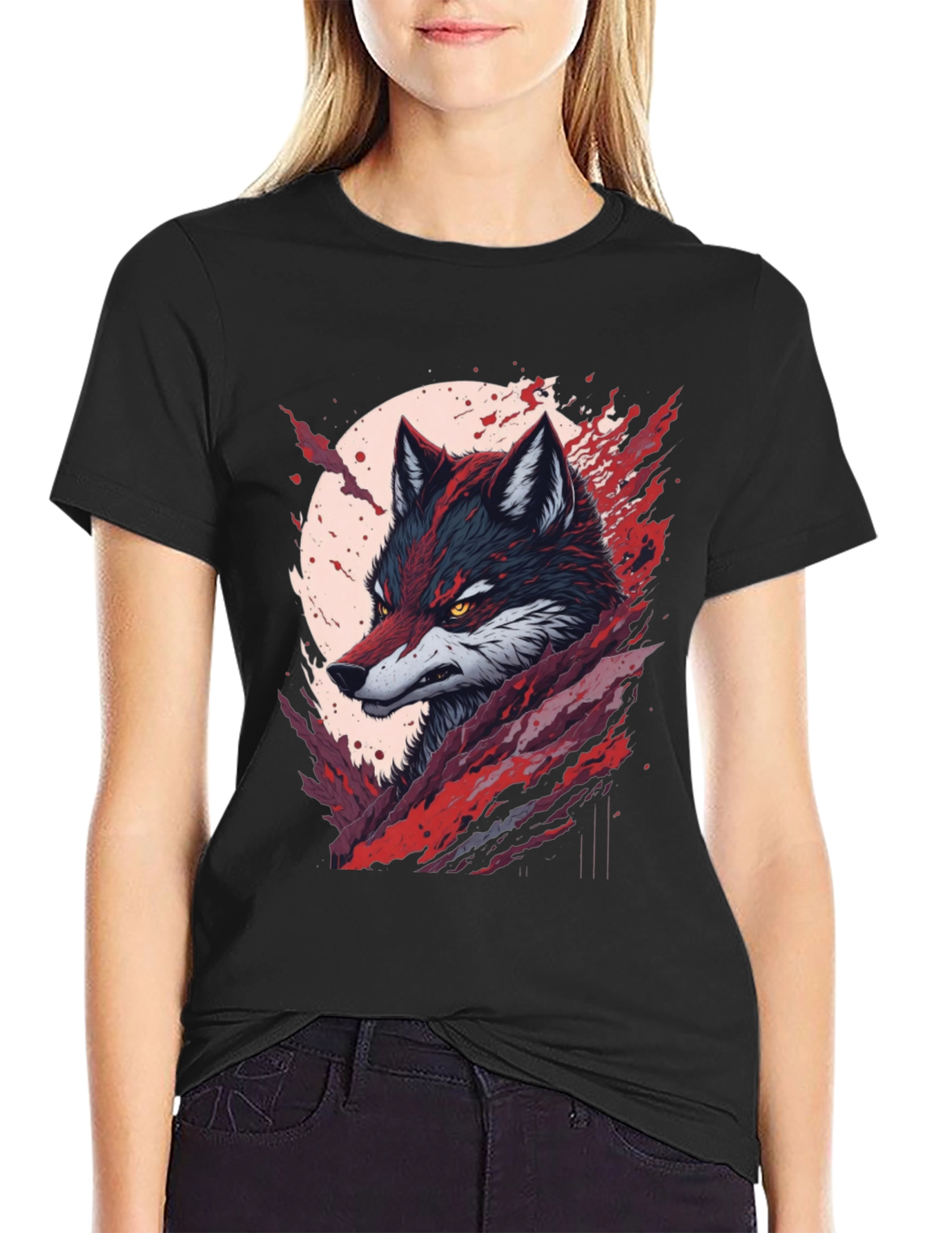 Black Wolf Graphic Tee - Bold Animal Design view 2