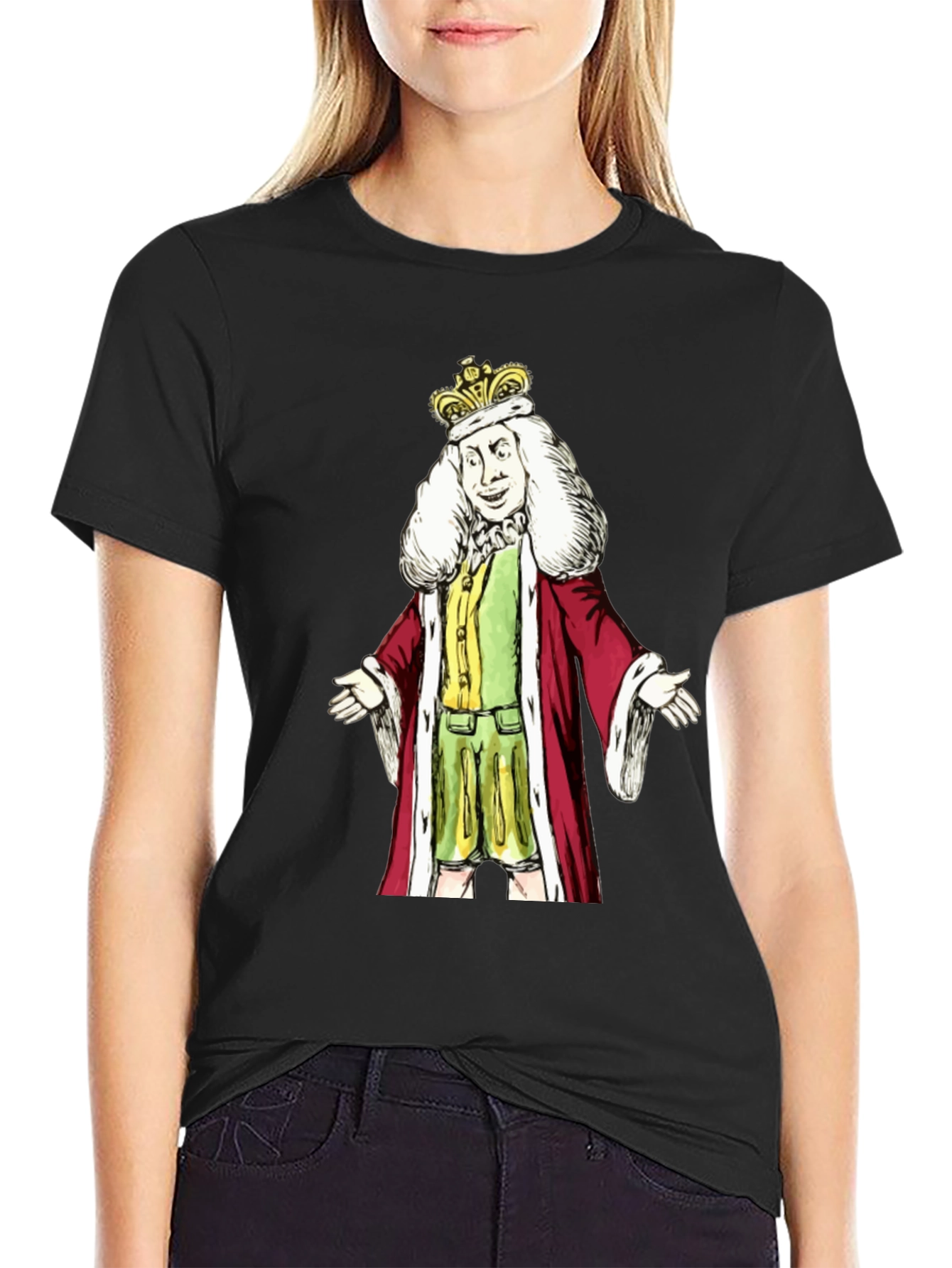 Black King Cartoon Graphic T-Shirt - Black Cotton Tee view 2