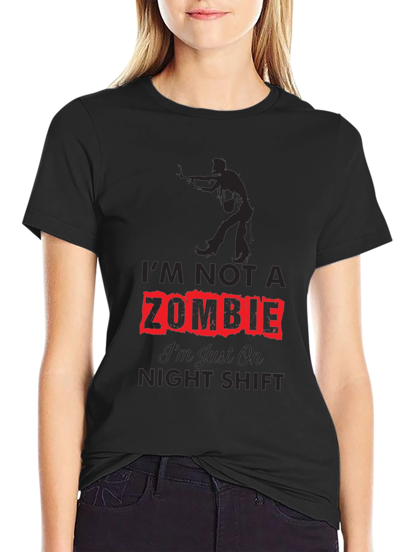 Black I'm Not A Zombie T-Shirt - Night Shift Novelty Tee view 2