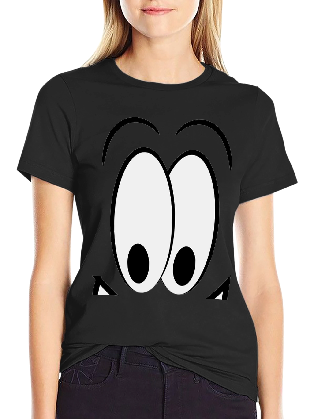 Black Cartoon Eyes Black T-Shirt view 2