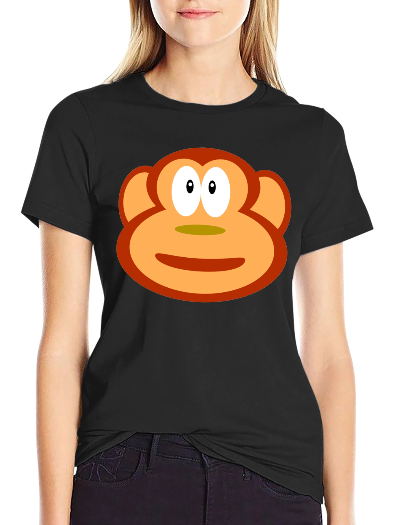 Black Funny Monkey Face Graphic Black T-Shirt view 2