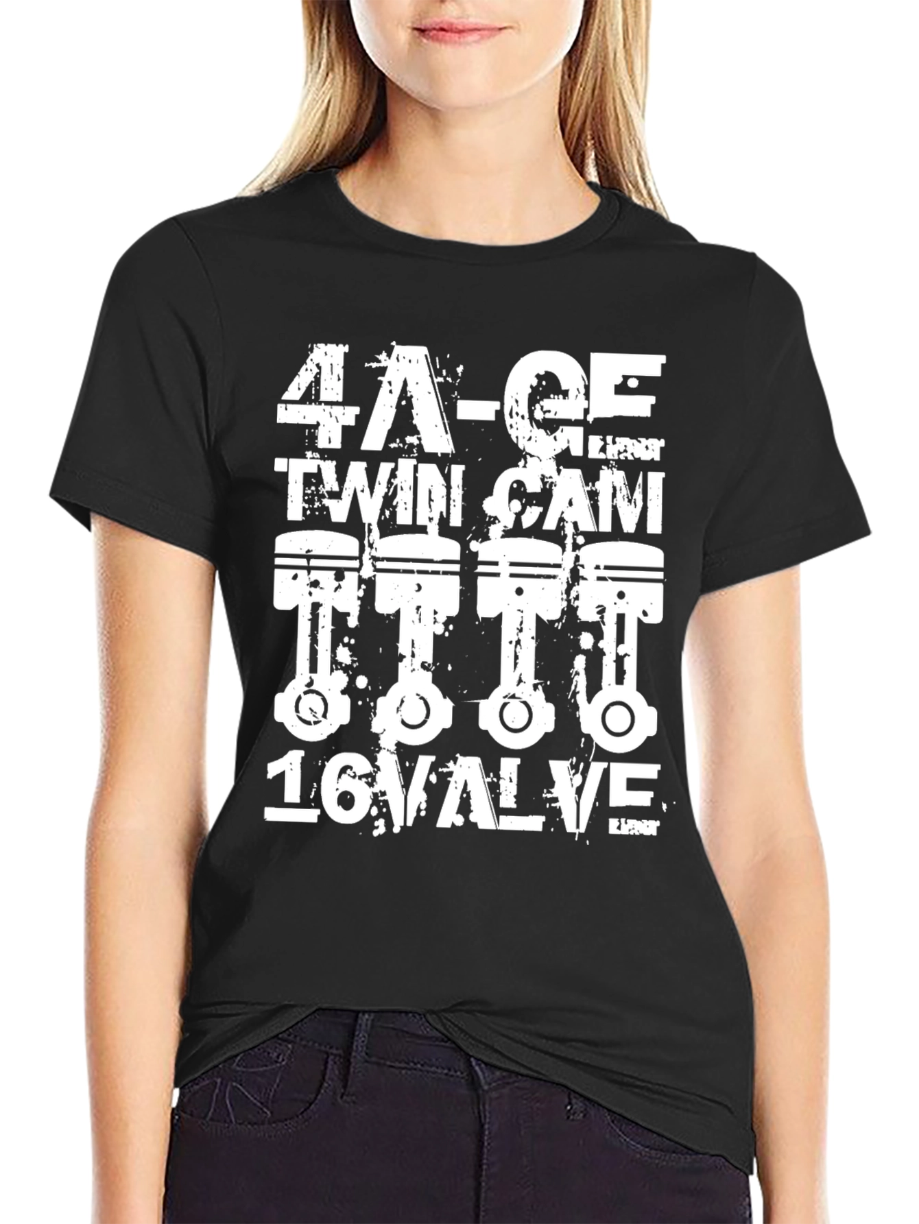 Black 4A-GE Twin Cam 16 Valve Engine T-Shirt view 2