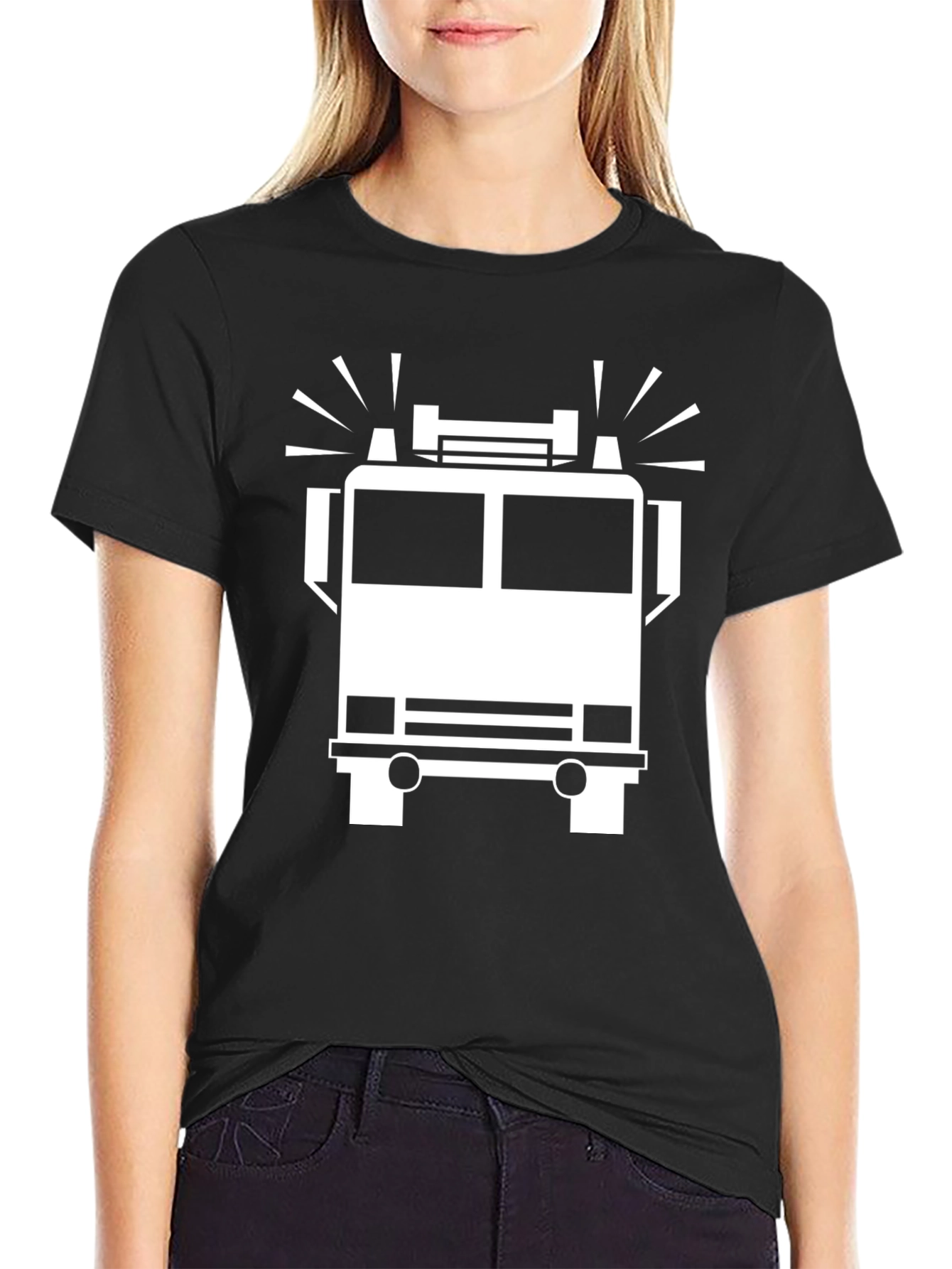 Black Fire Truck Graphic T-Shirt view 2