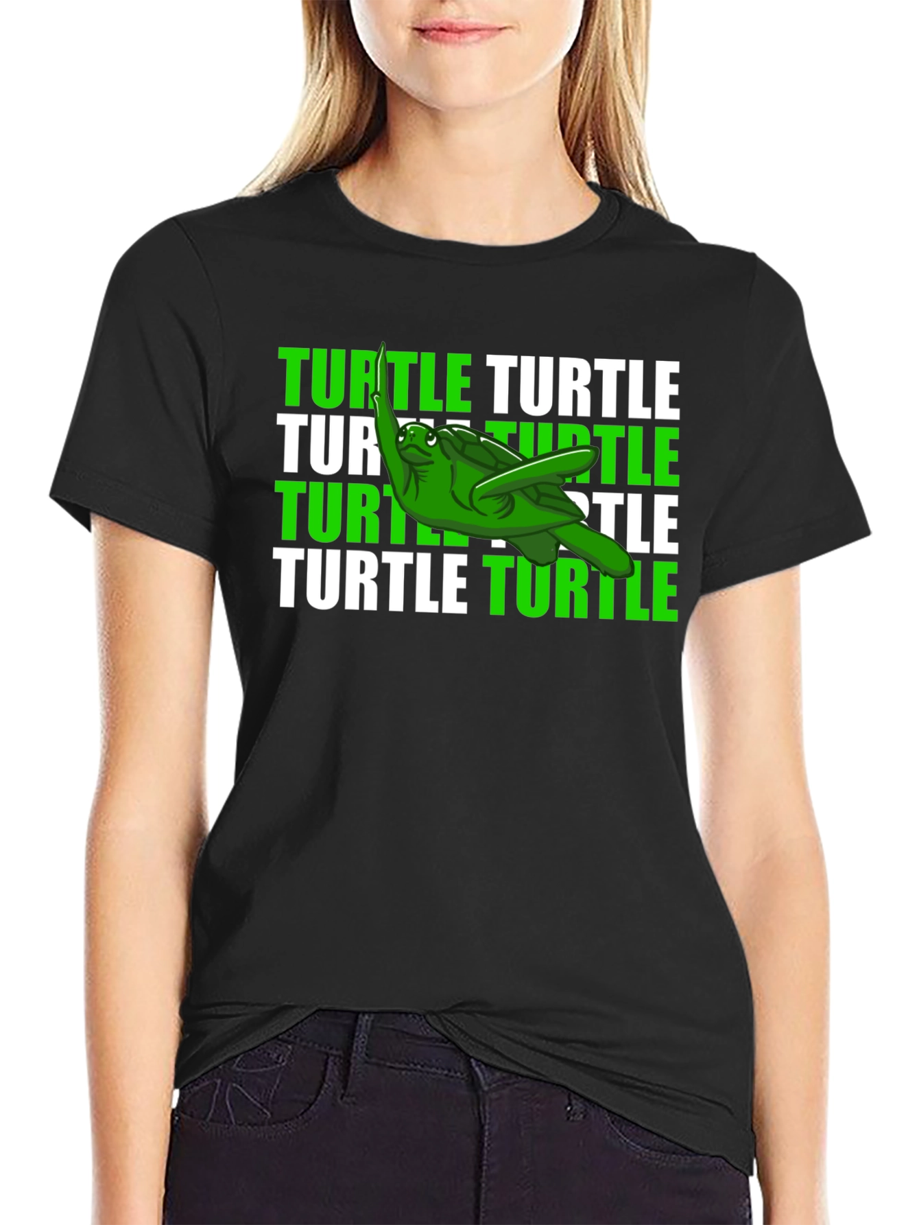 Black Funny Turtle T-Shirt - Green Sea Turtle Graphic Tee view 2
