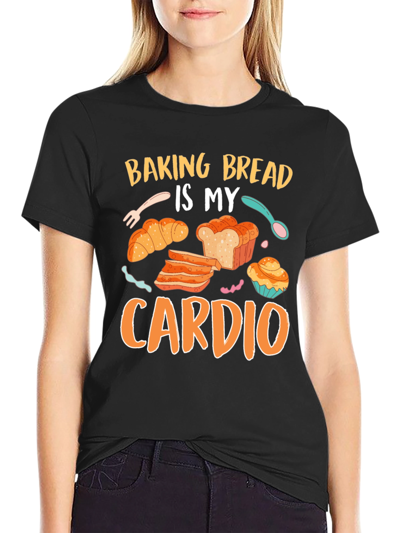 Black Baking Bread Is My Cardio Graphic Tee view 2