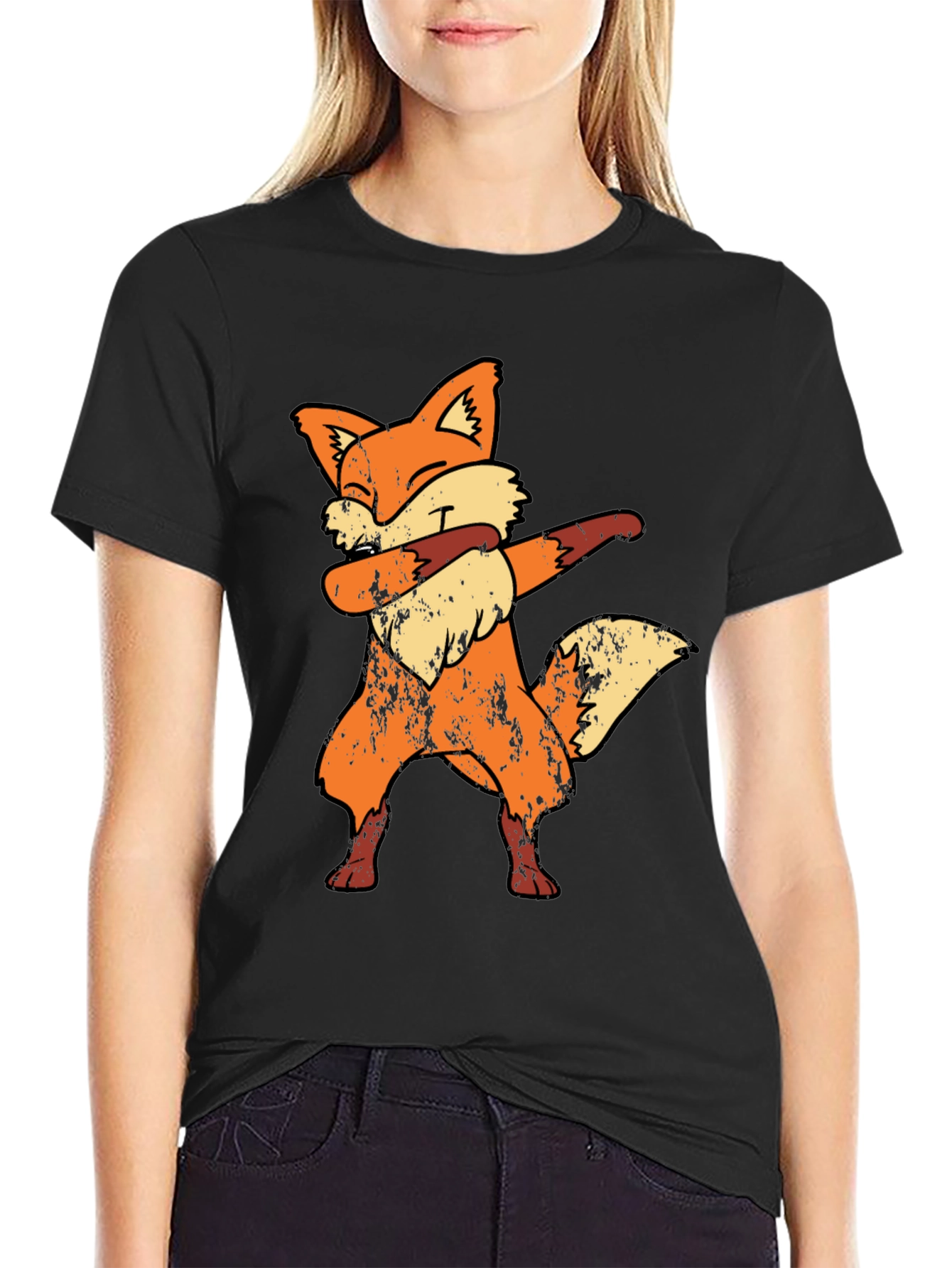 Black Dabbing Fox Graphic Tee - Funny Novelty Shirt view 2