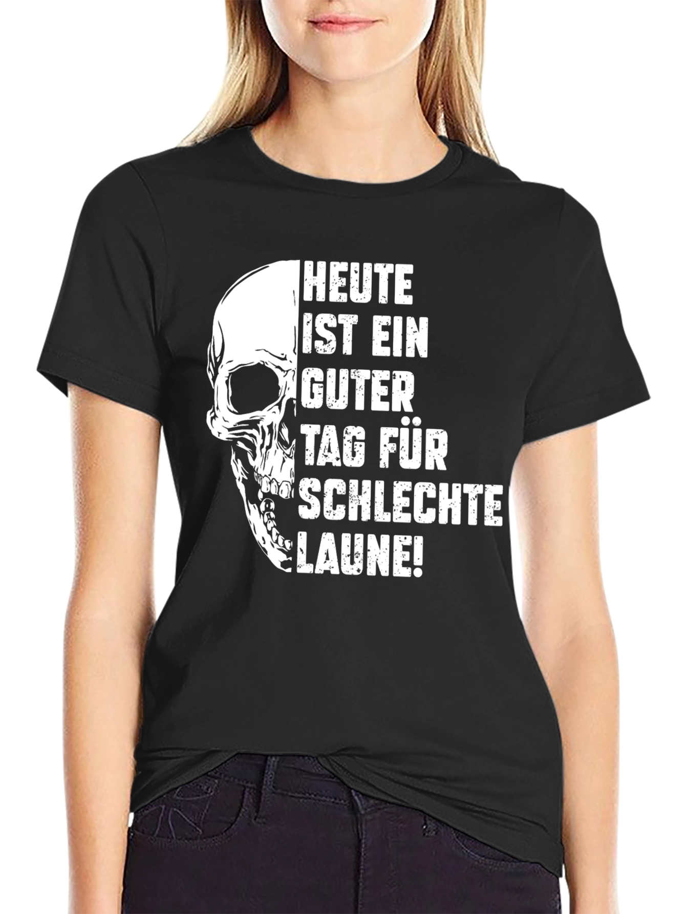 Black Humorous Skull Graphic T-Shirt - 'Bad Mood Day' view 2