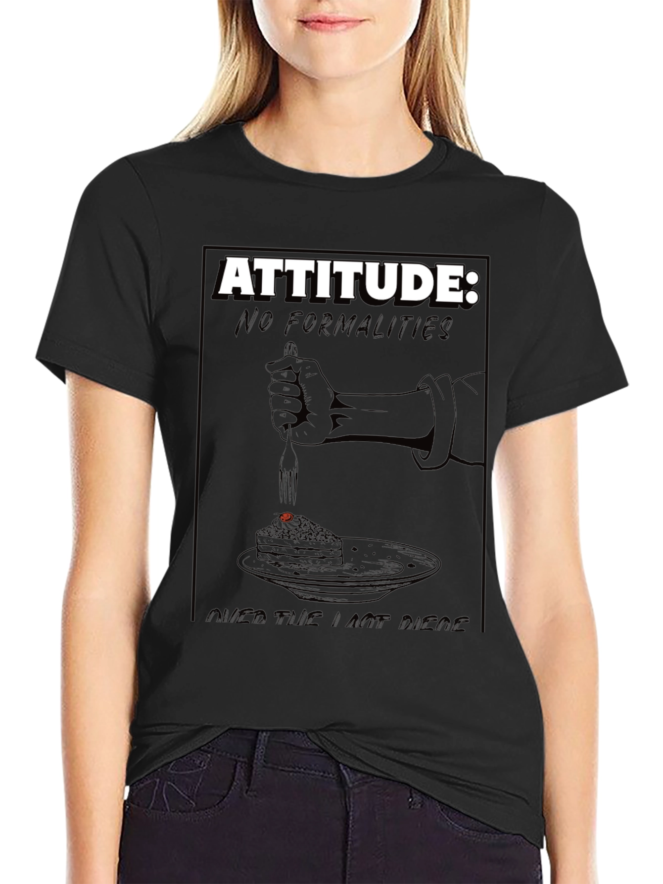 Black Attitude T-Shirt: No Formalities Cake Design view 2