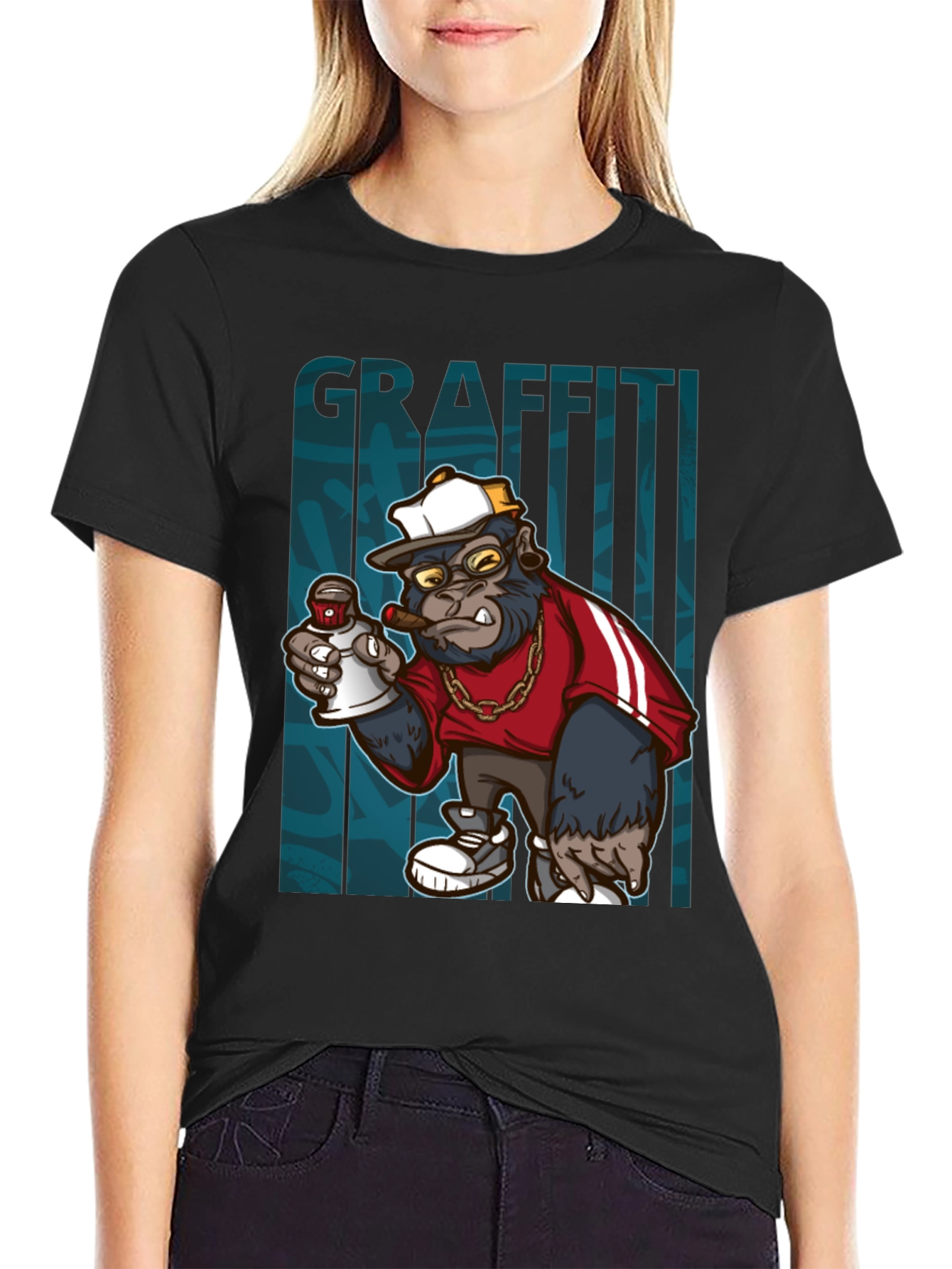 Black Graffiti Gorilla T-Shirt - Urban Style Tee view 2