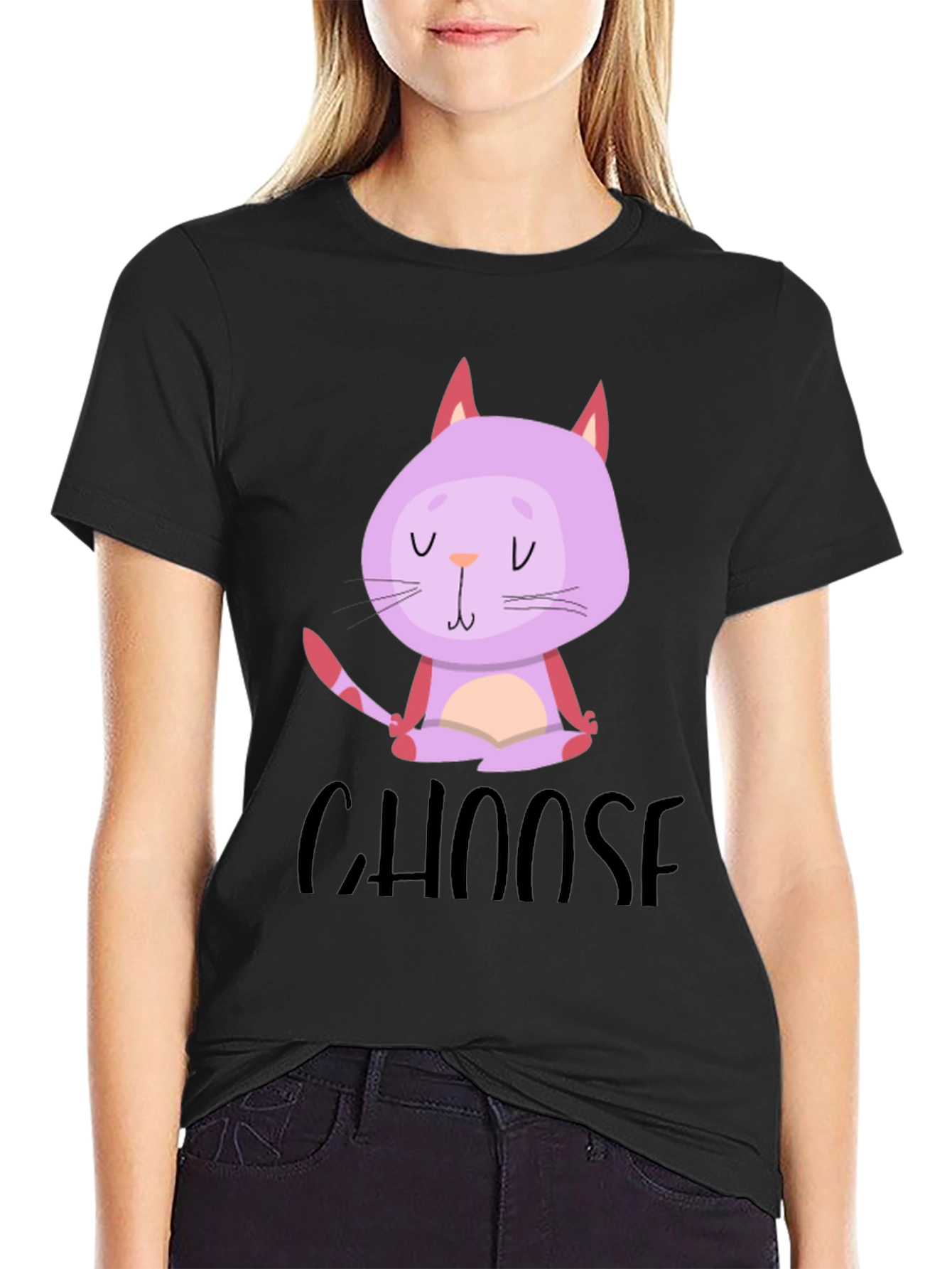 Black Zen Cat Meditation T-Shirt view 2