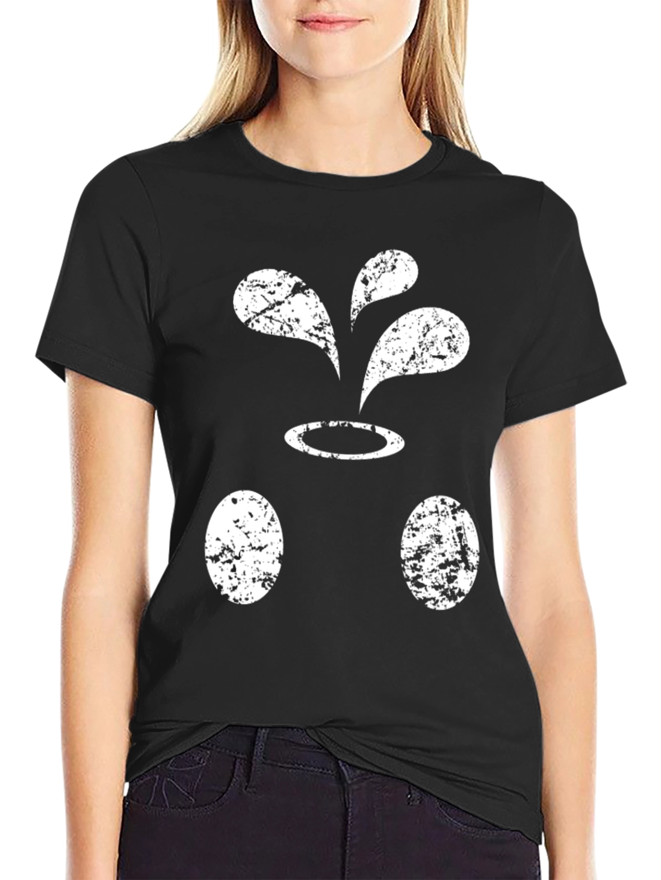 Black Funny Black T-Shirt With Distressed White Design view 2