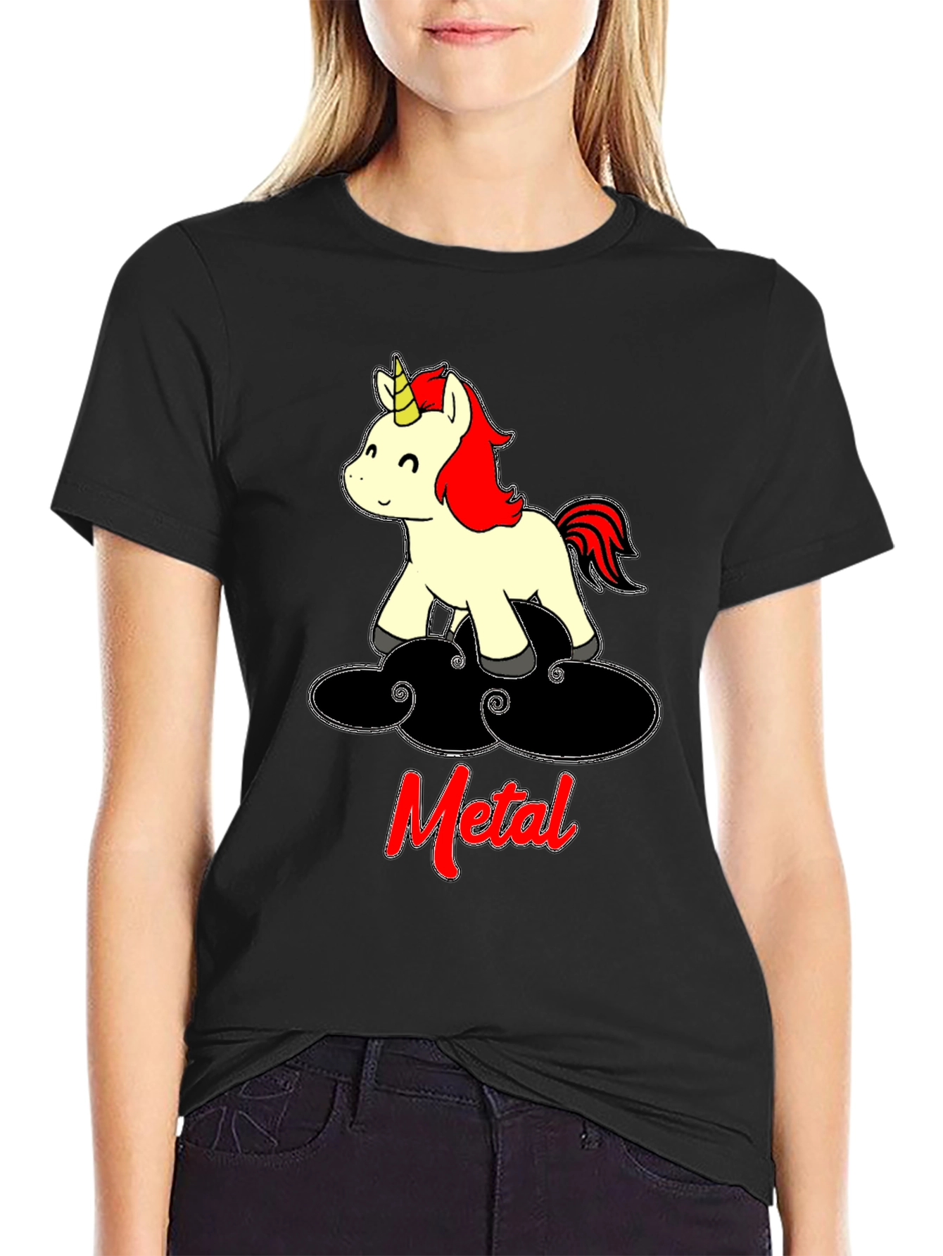 Black Metal Unicorn T-Shirt - Black Cotton Tee view 2