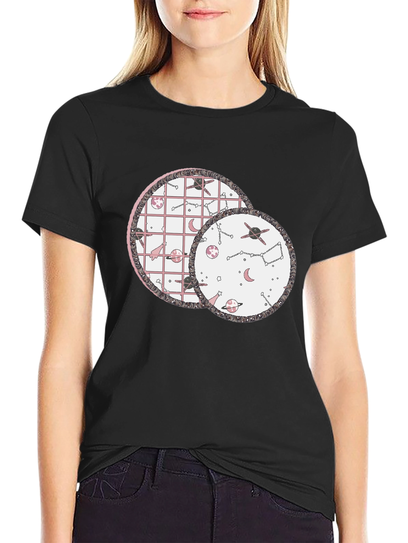 Black Cosmic Dreams Graphic Tee - Black Cotton Blend view 2