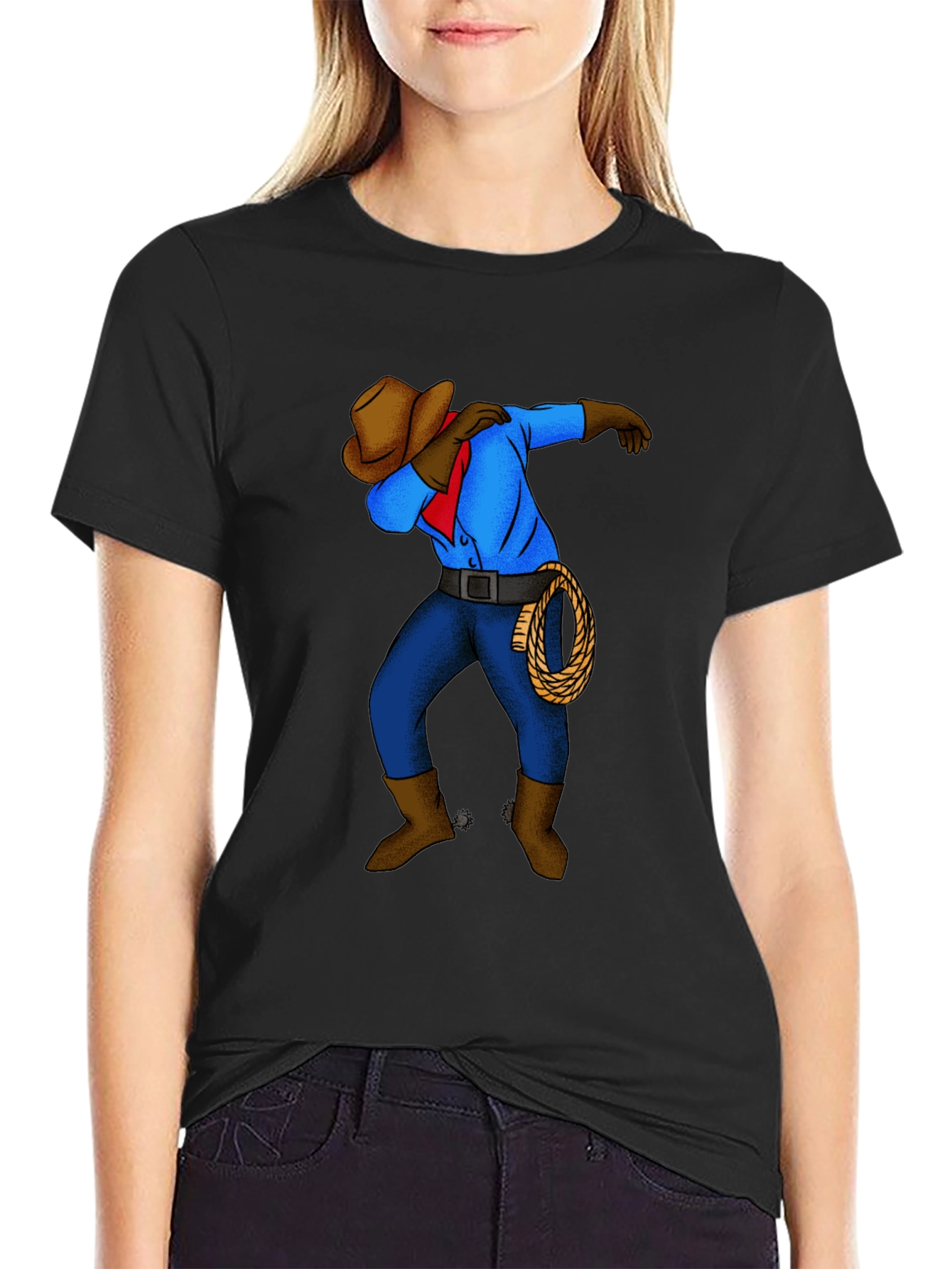 Black Dabbing Cowboy Graphic T-Shirt view 2