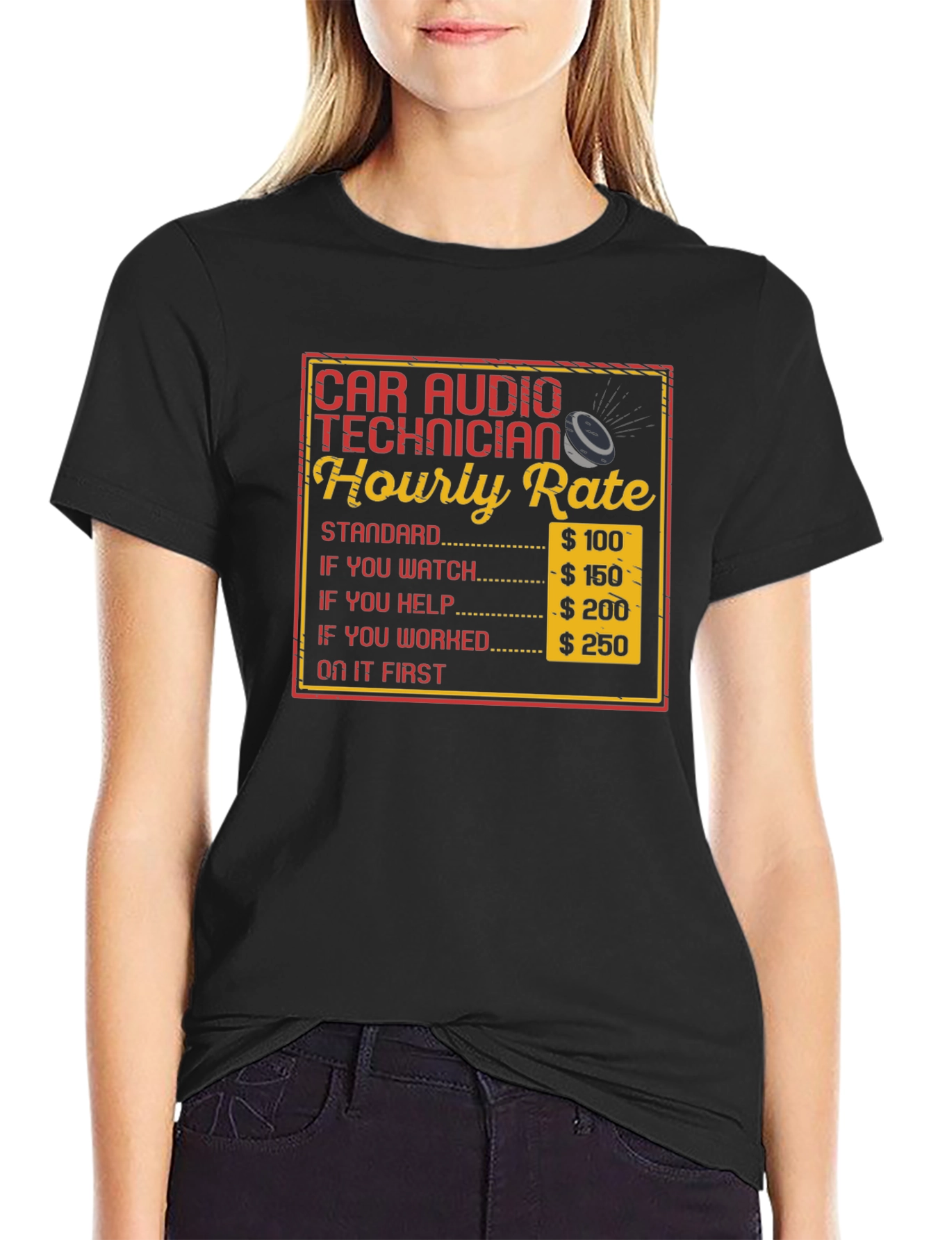 Black Car Audio Technician Hourly Rate T-Shirt view 2