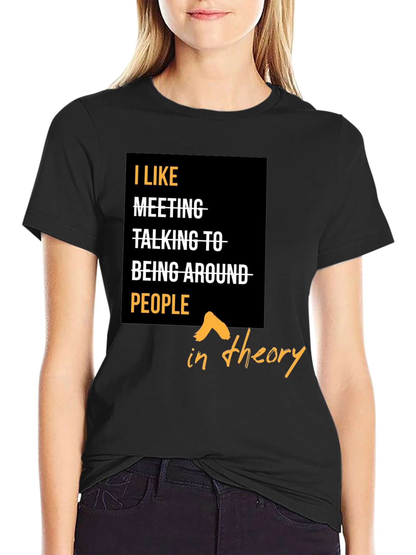 Black I Like People In Theory Graphic T-Shirt view 2