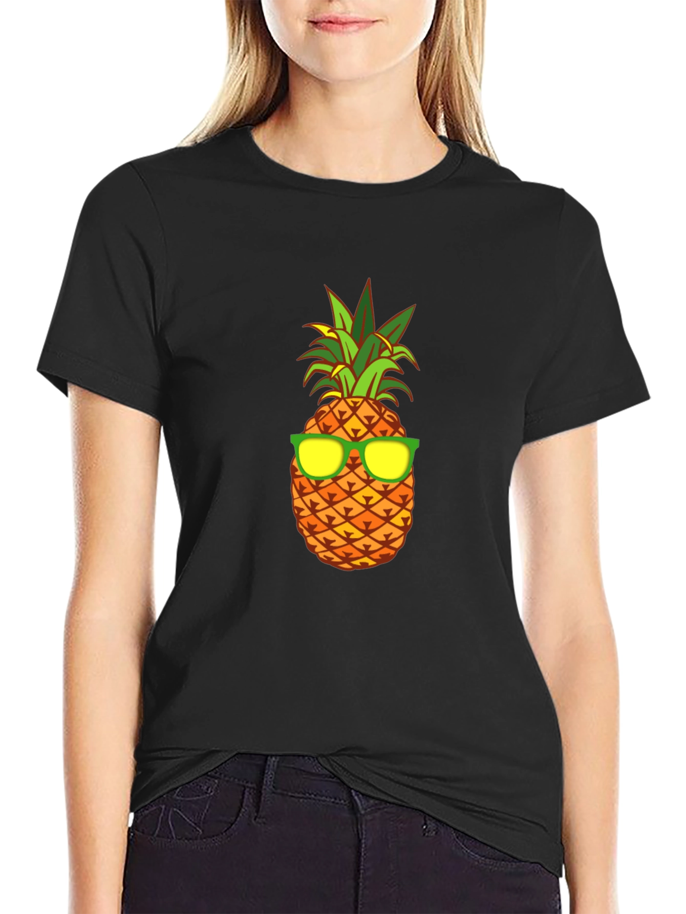 Black Cool Pineapple Graphic Tee - Black Cotton T-Shirt view 2