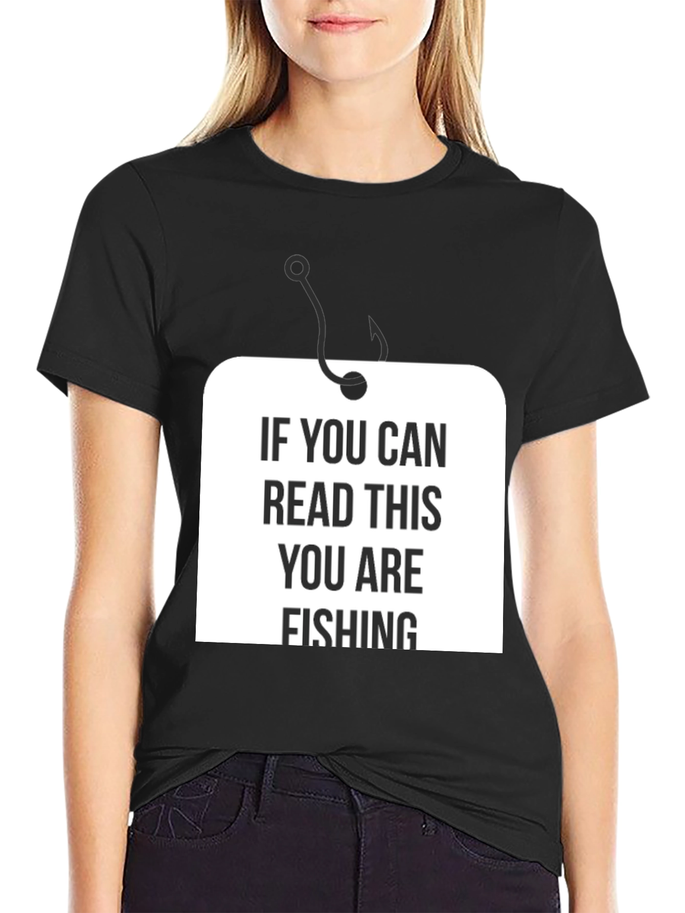 Black Funny Fishing T-Shirt - "If You Can Read This You Are Fishing" view 2