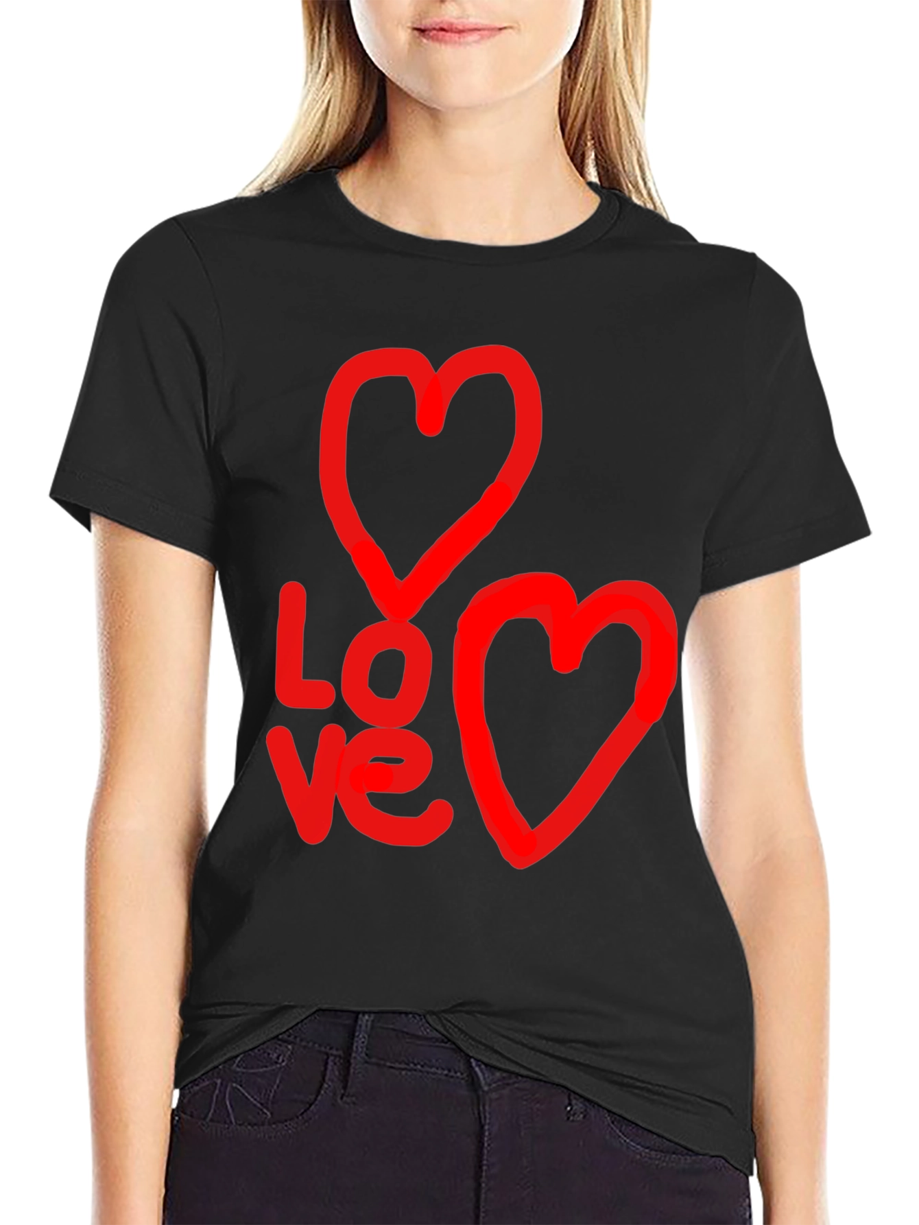 Black Love Graphic Black T-Shirt with Heart Designs view 2