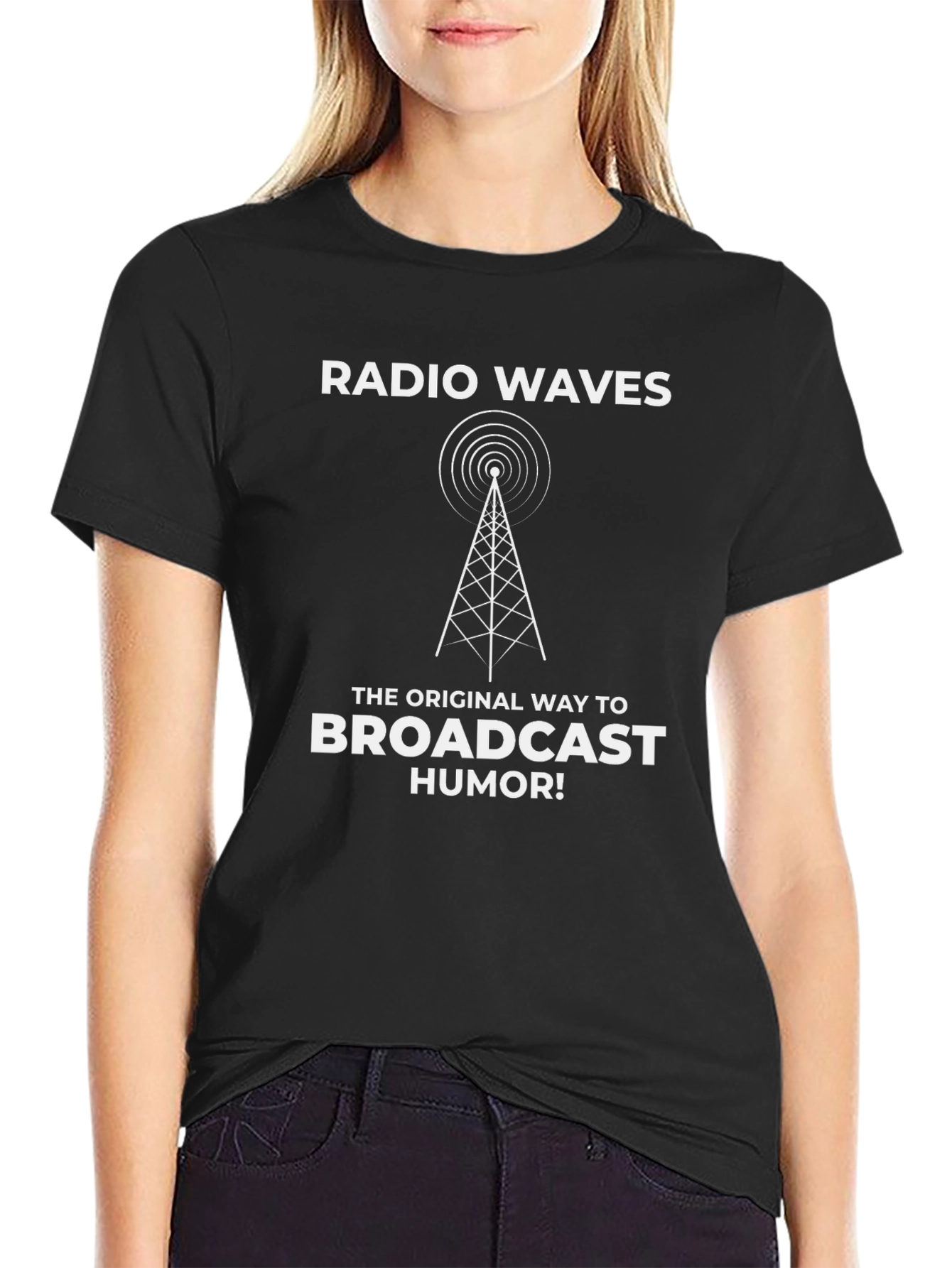 Black Radio Waves Humor T-Shirt - Broadcast Your Wit! view 2