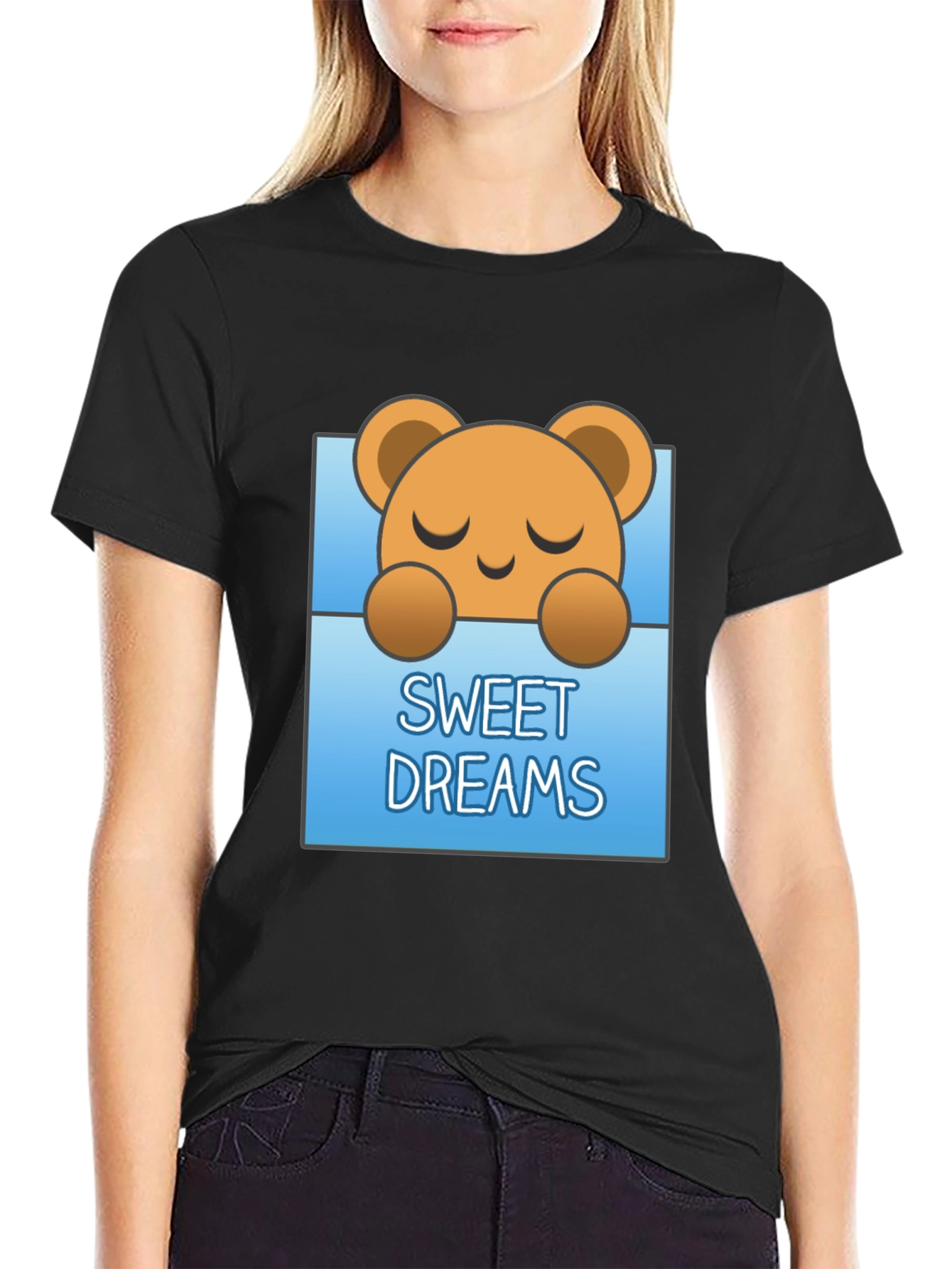 Black Sweet Dreams Bear Graphic Tee - Soft Cotton view 2