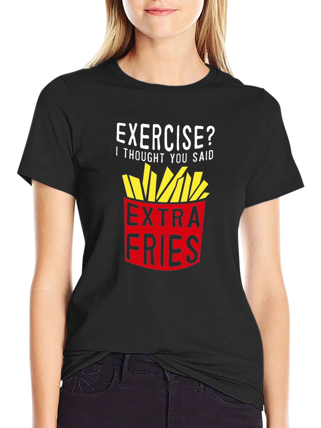 Black Extra Fries Graphic Tee - Funny Foodie Shirt view 2