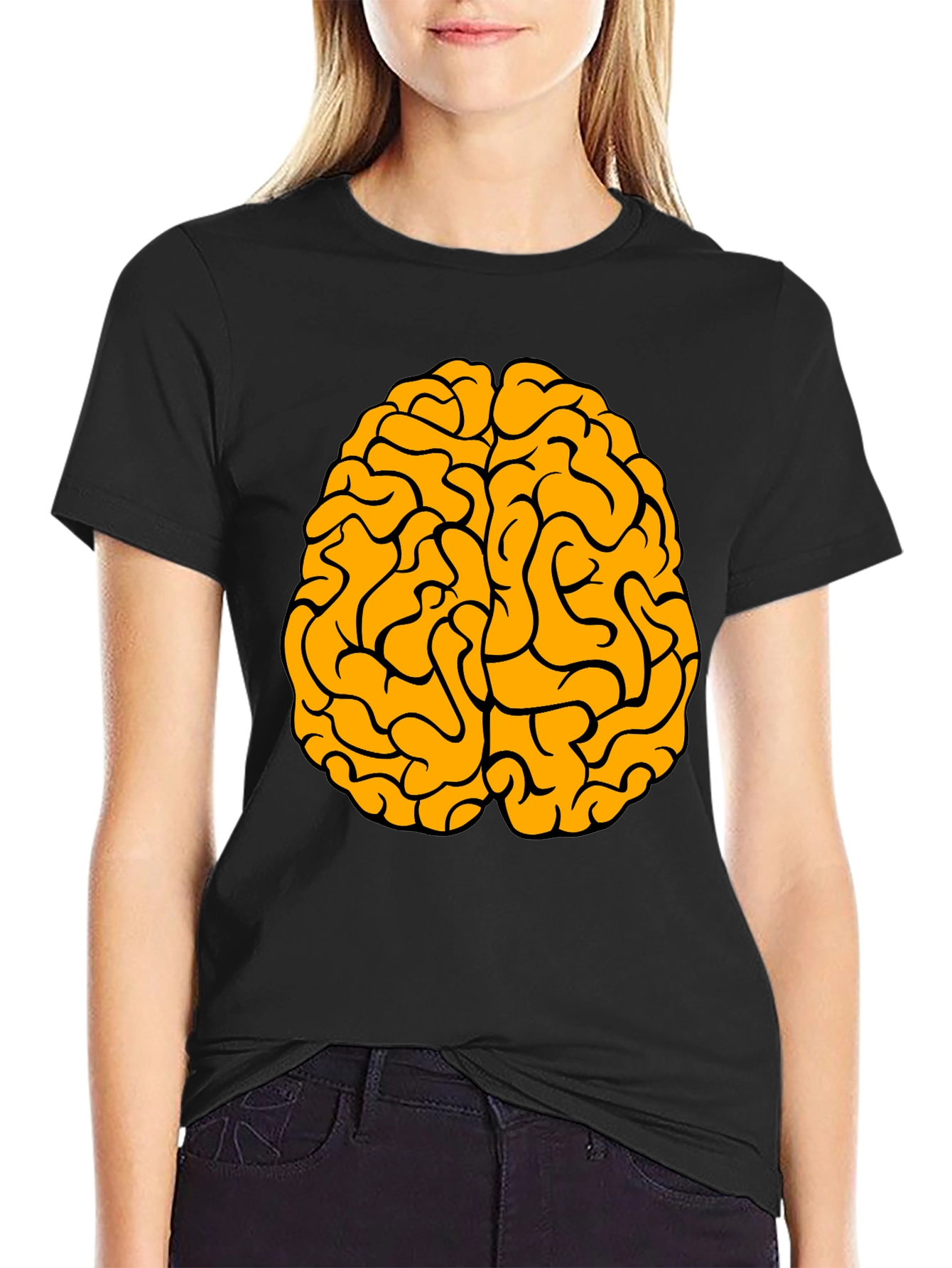 Black Brain Graphic Tee - Black Cotton Crew Neck T-Shirt view 2