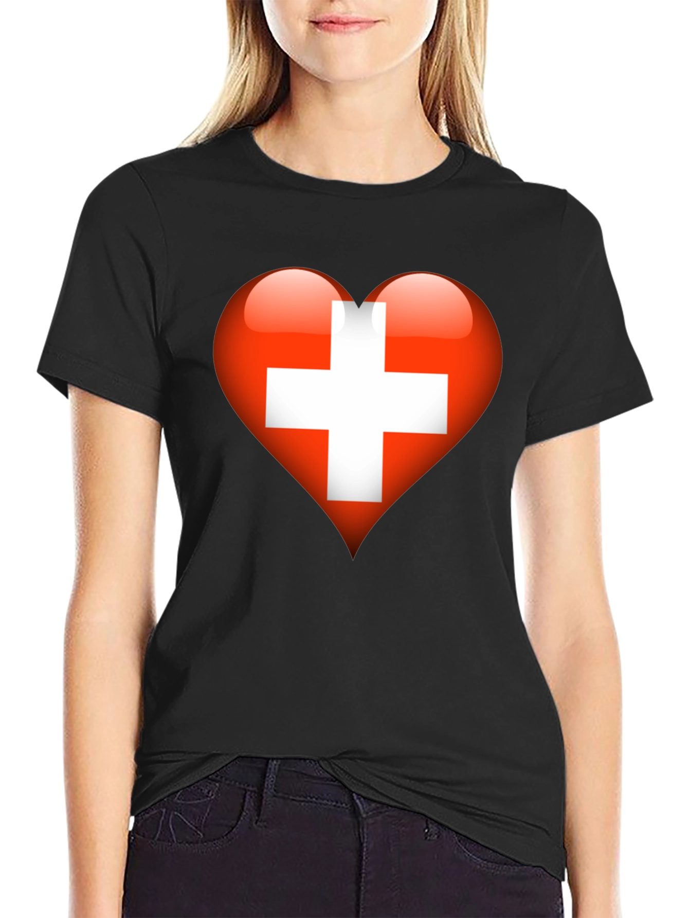 Black Swiss Heart T-Shirt - Show Your Love! view 2
