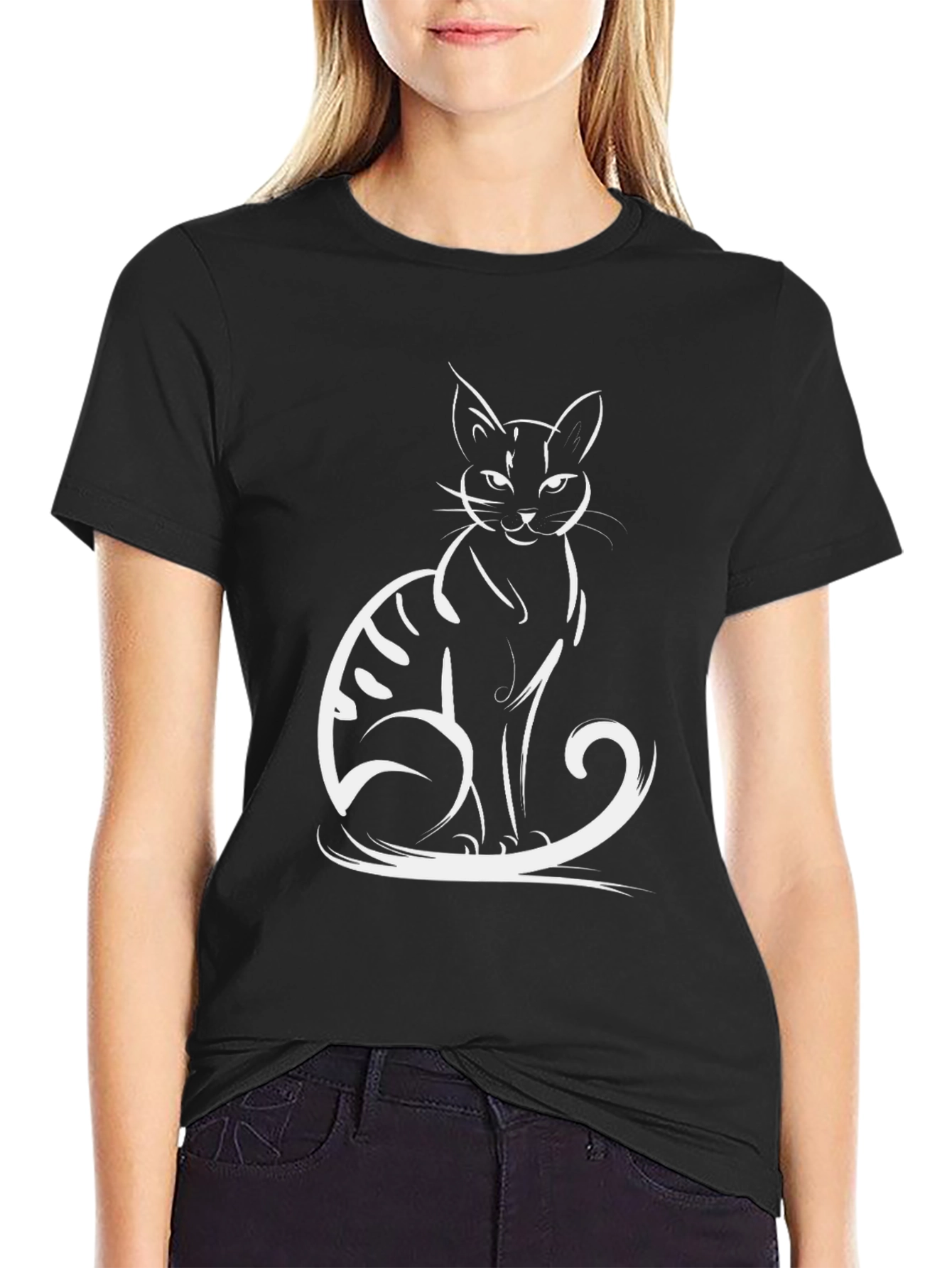 Black Cool Cat Graphic Tee - Black view 2