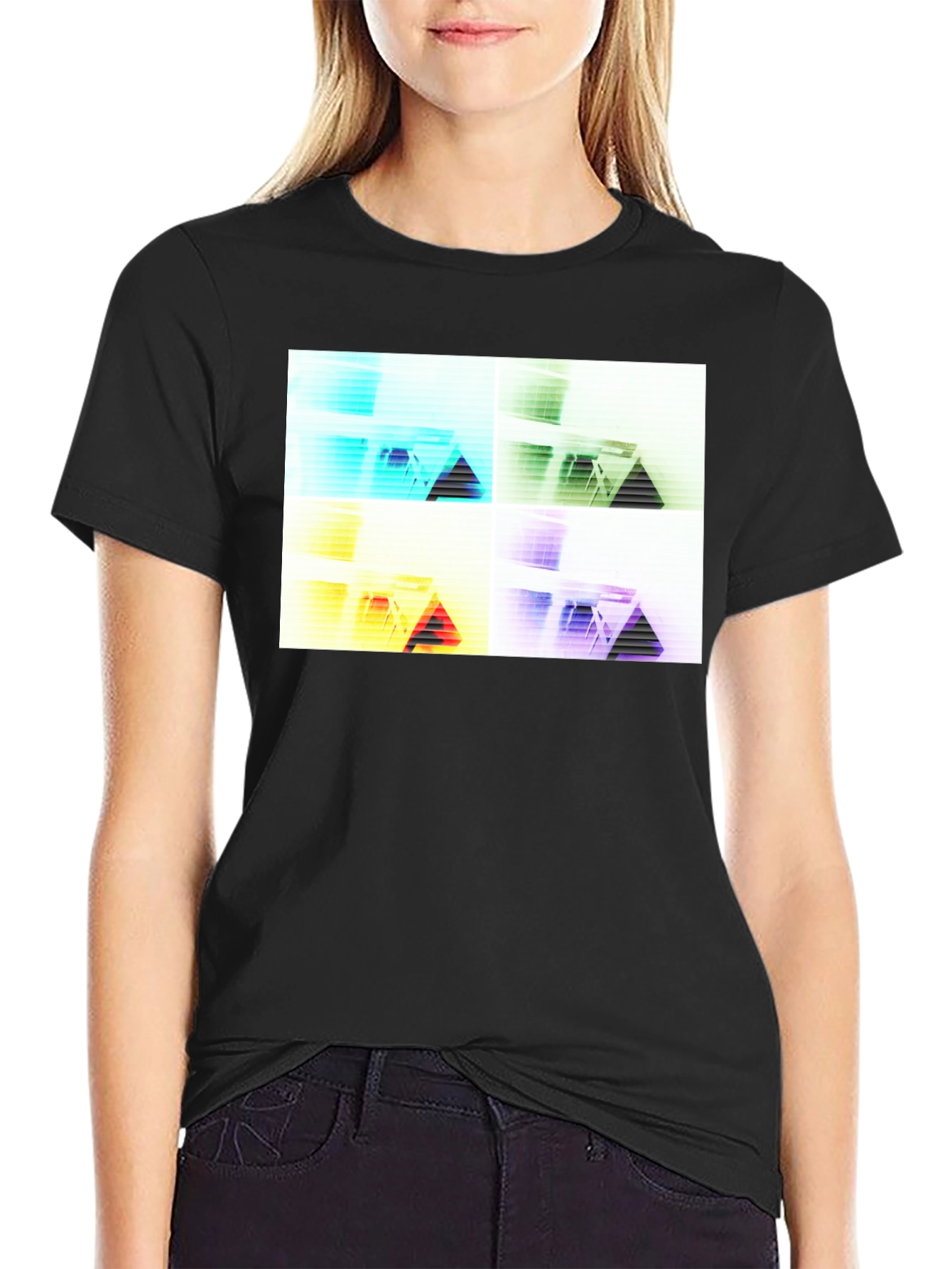 Black Abstract Geometry T-Shirt - Modern Graphic Tee view 2