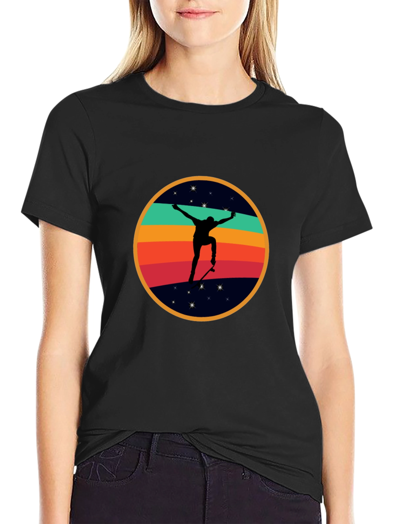 Black Retro Skateboarder Graphic T-Shirt - Cool & Stylish view 2