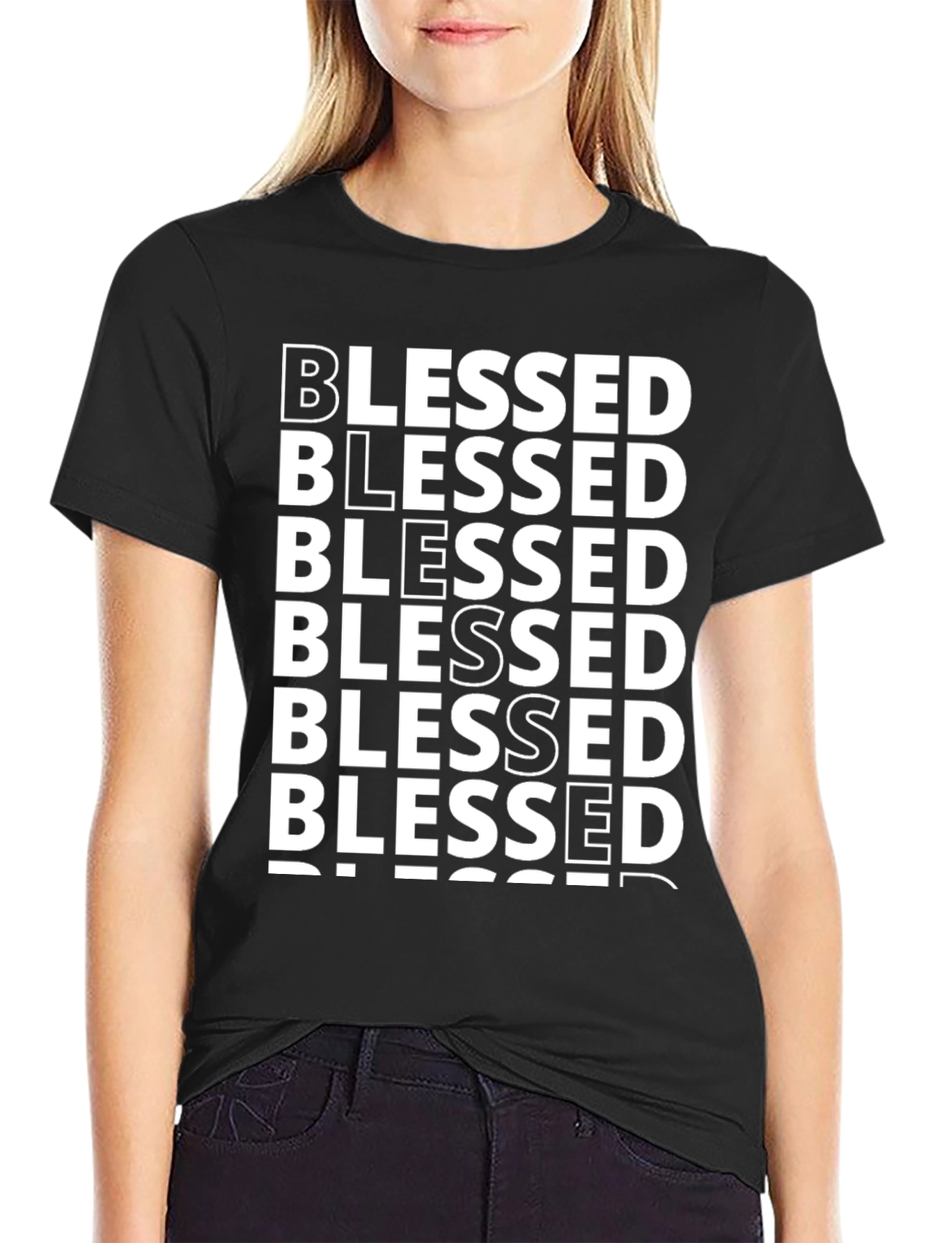 Black Blessed Stacked Text T-Shirt - Black view 2