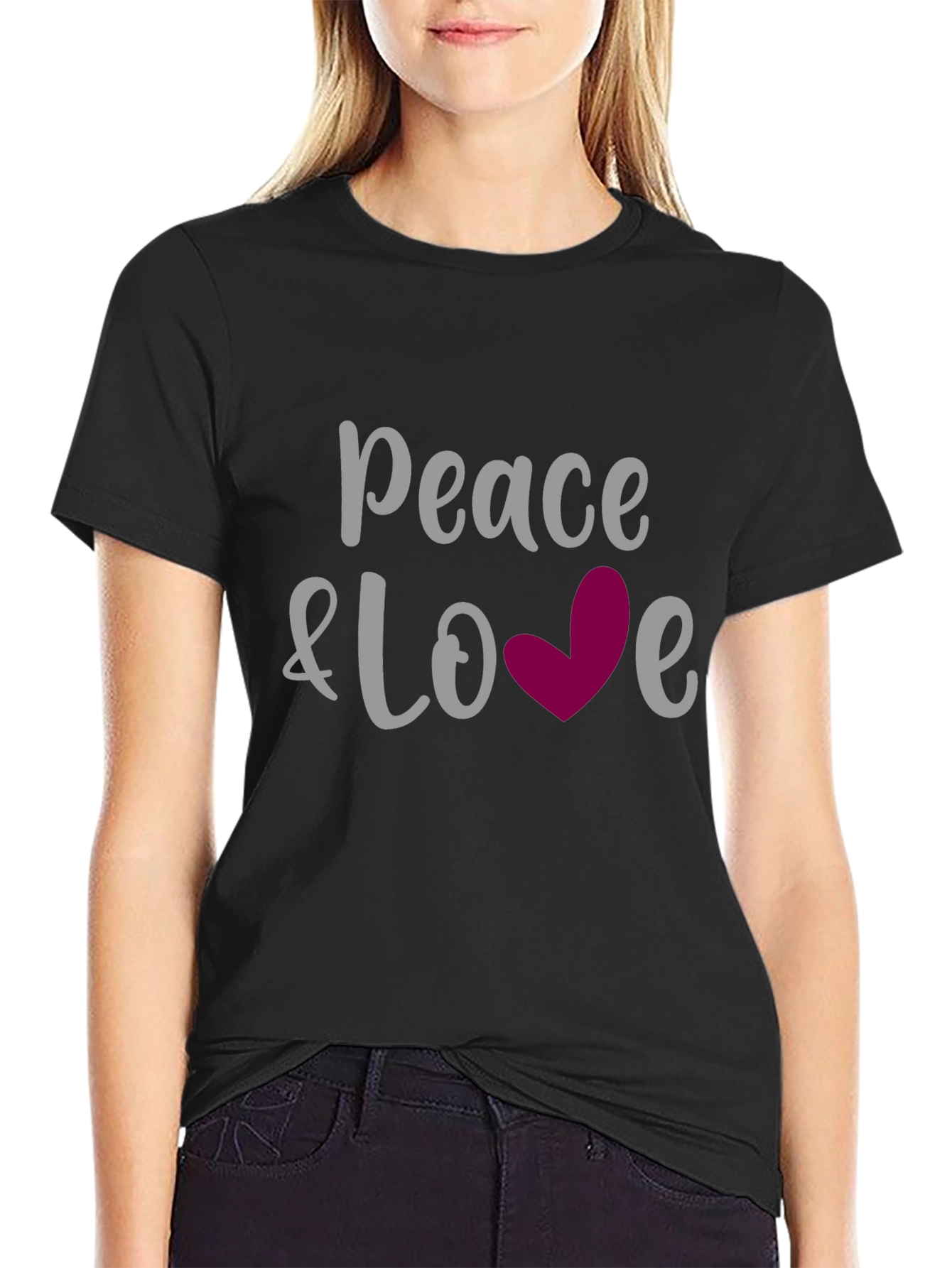 Black Peace & Love Graphic Tee - Soft Cotton Blend view 2