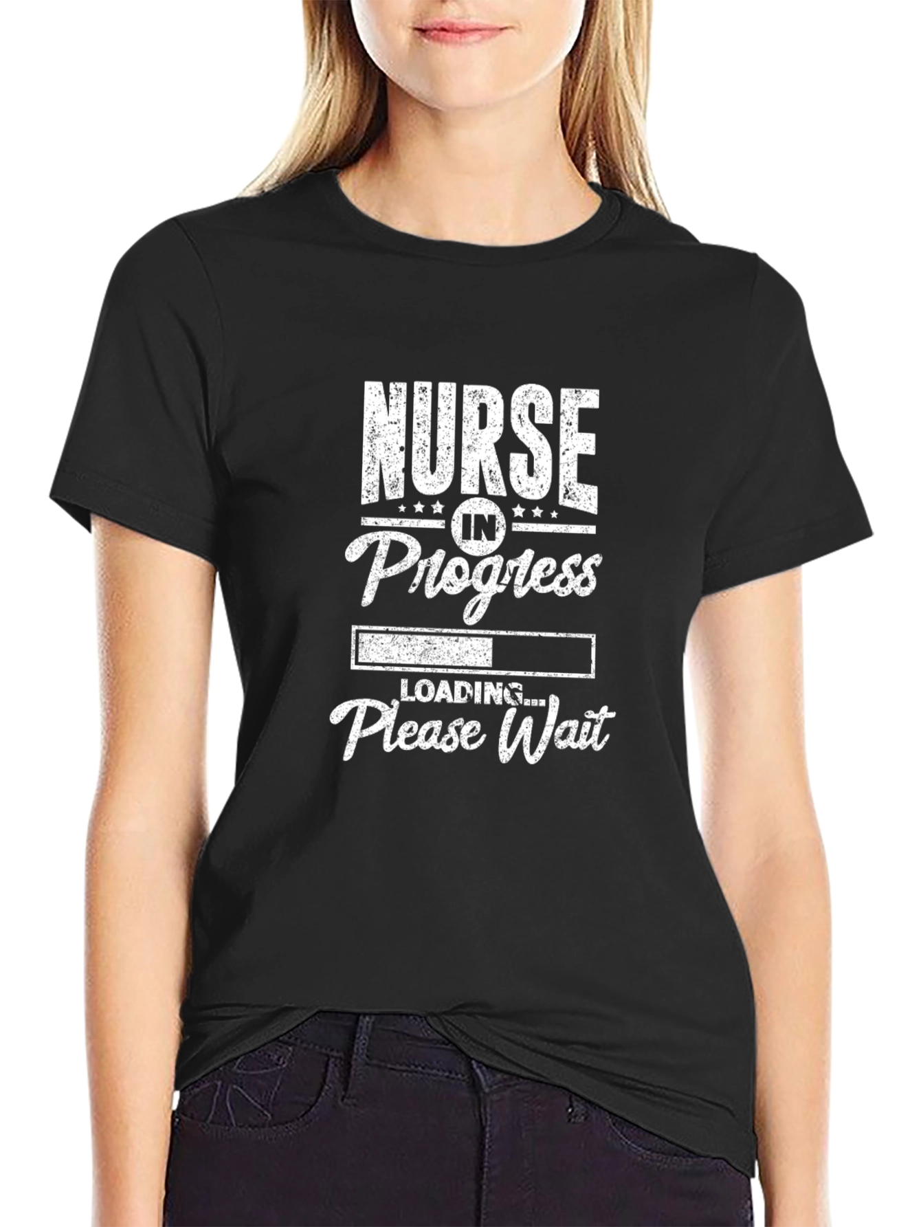 Black Nurse in Progress Funny Graphic T-Shirt view 2